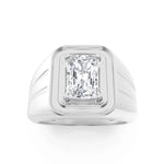 2CTW Emerald Shaped Lab Grown Diamond (F/VS) Mens Ring in 14K White Gold