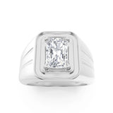 2CTW Emerald Shaped Lab Grown Diamond (F/VS) Mens Ring in 14K White Gold