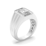 2CTW Emerald Shaped Lab Grown Diamond (F/VS) Mens Ring in 14K White Gold