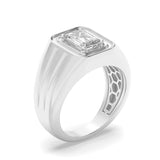 2CTW Emerald Shaped Lab Grown Diamond (F/VS) Mens Ring in 14K White Gold