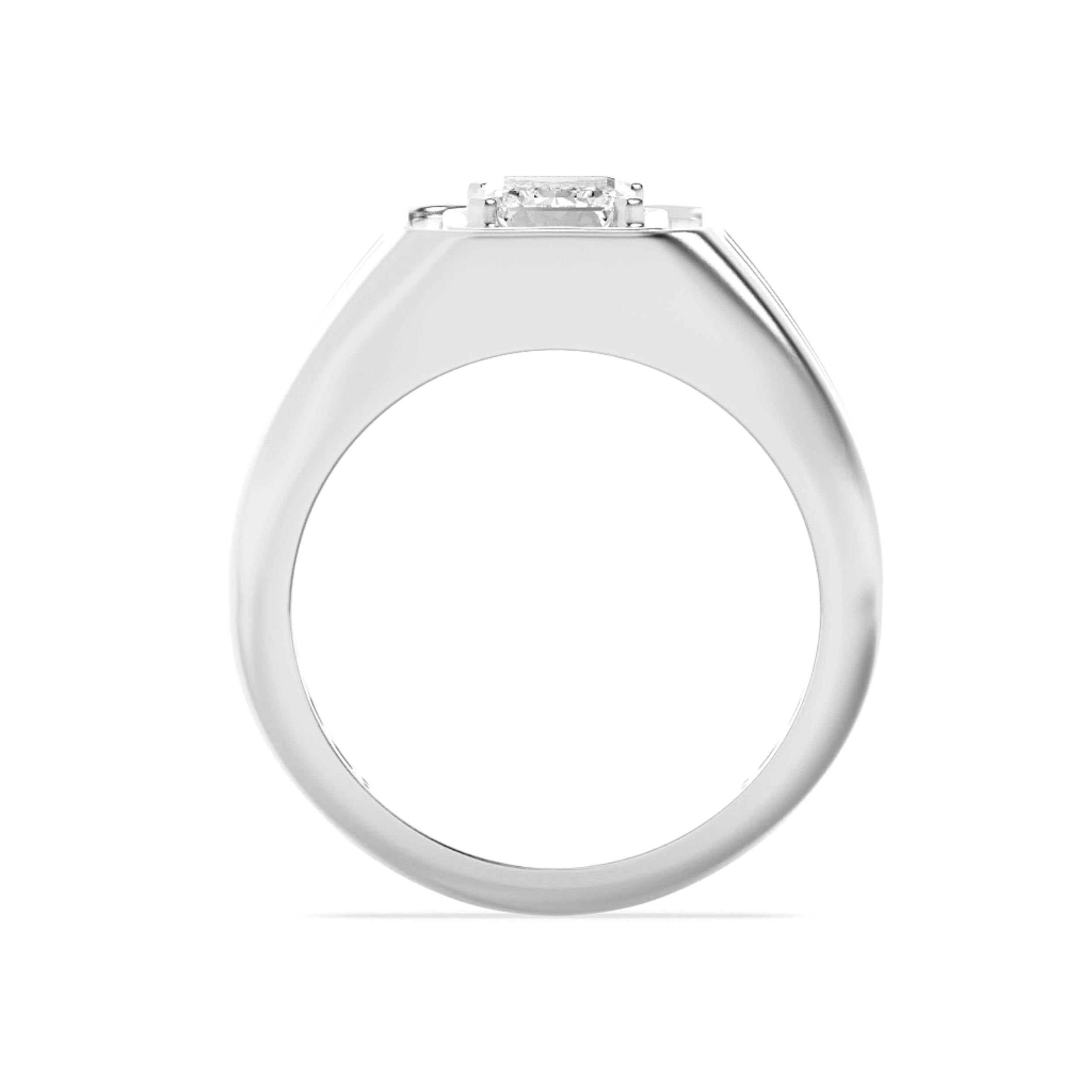 2CTW Emerald Shaped Lab Grown Diamond (F/VS) Mens Ring in 14K White Gold