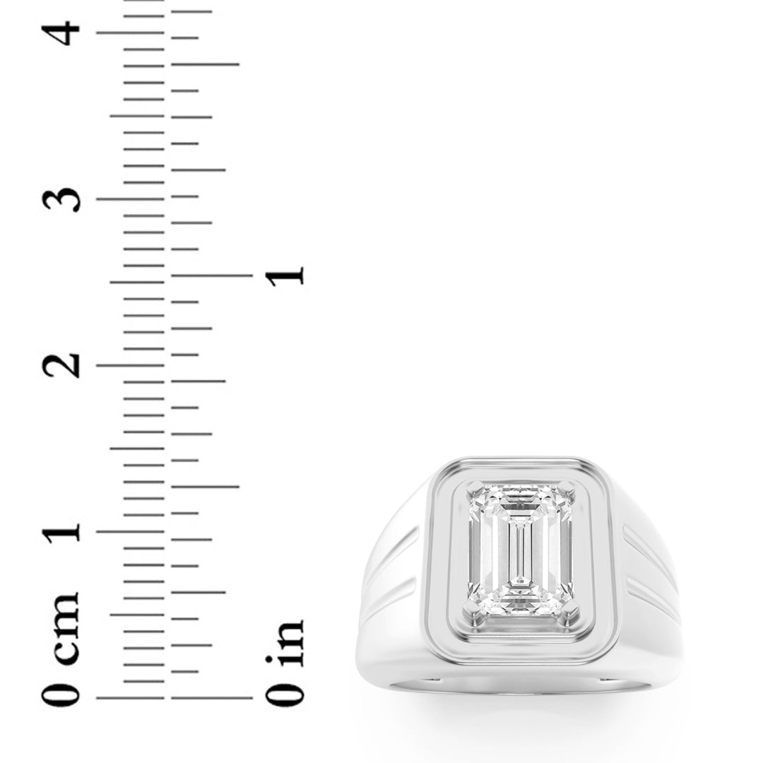 2CTW Emerald Shaped Lab Grown Diamond (F/VS) Mens Ring in 14K White Gold