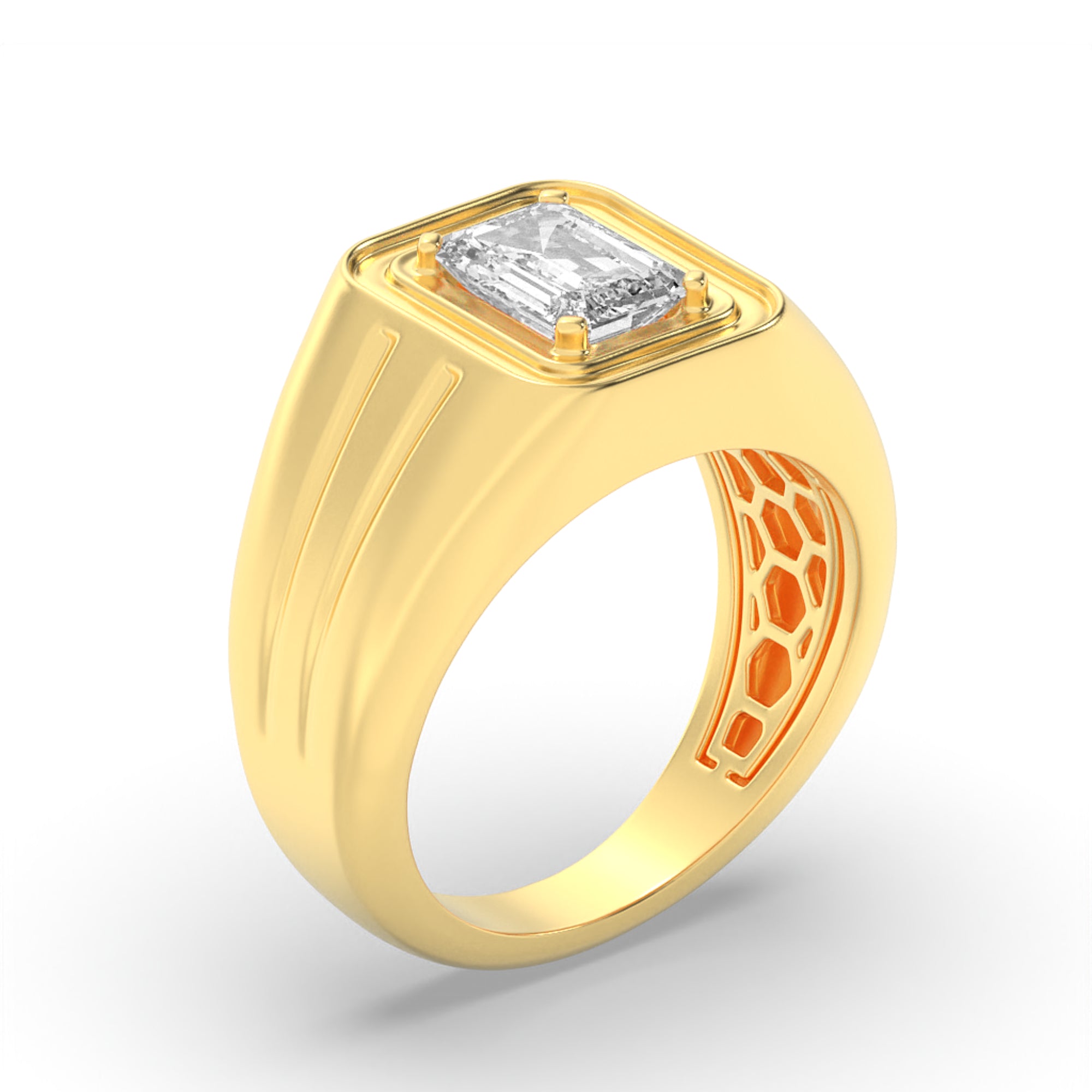 2CTW Radiant Shaped Lab Grown Diamond (F/VS) Mens Ring in 14K Gold