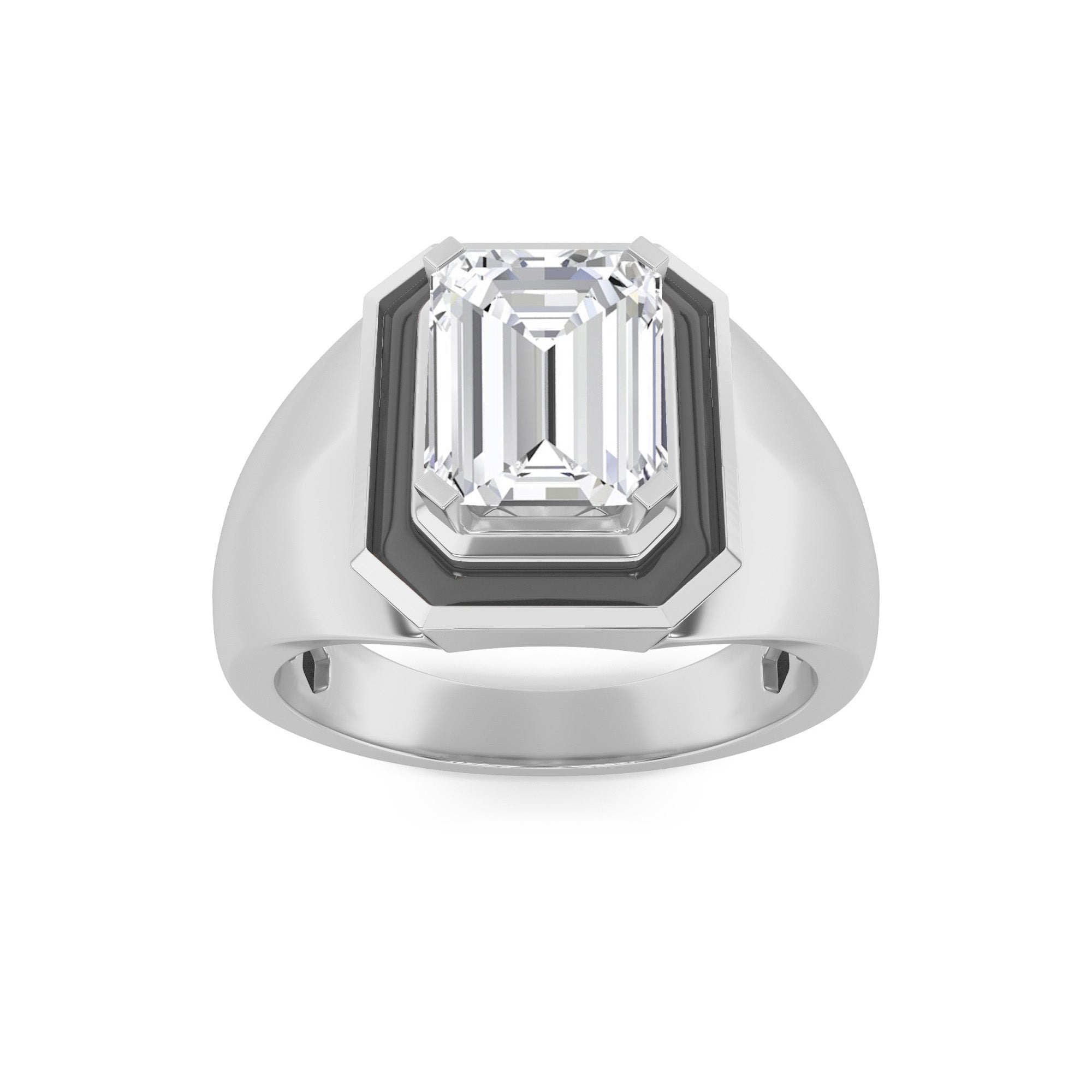 3CTW Emerald Shaped Lab Grown Diamond (F/VS) Mens Ring in 14K Gold
