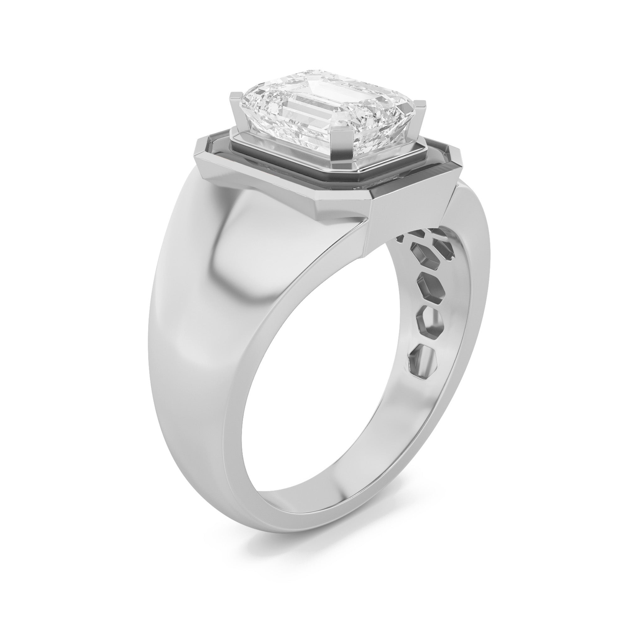 3CTW Emerald Shaped Lab Grown Diamond (F/VS) Mens Ring in 14K Gold