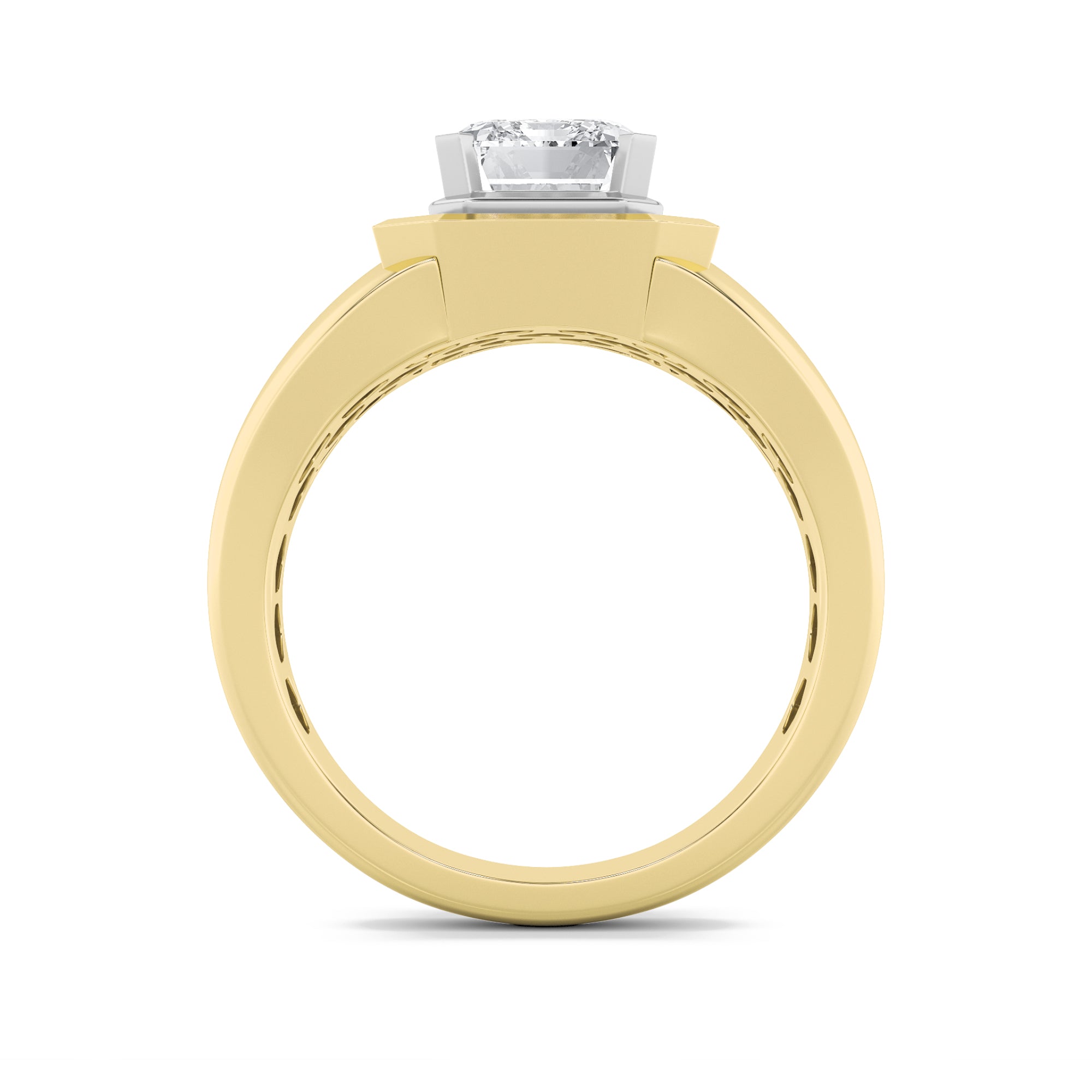 3CTW Emerald Shaped Lab Grown Diamond (F/VS) Mens Ring in 14K Yellow Gold