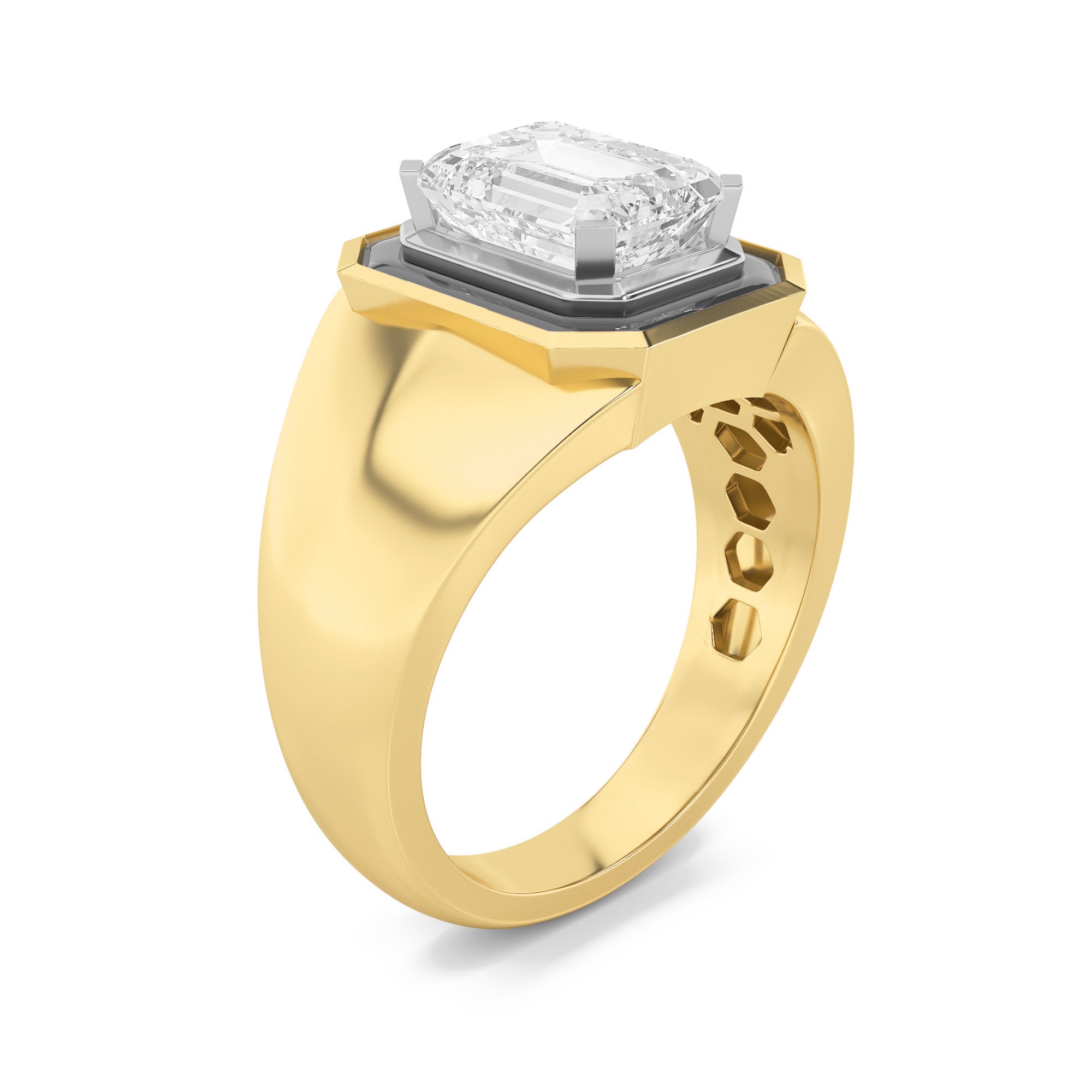 3CTW Emerald Shaped Lab Grown Diamond (G/VS) Mens Ring in 14K Gold