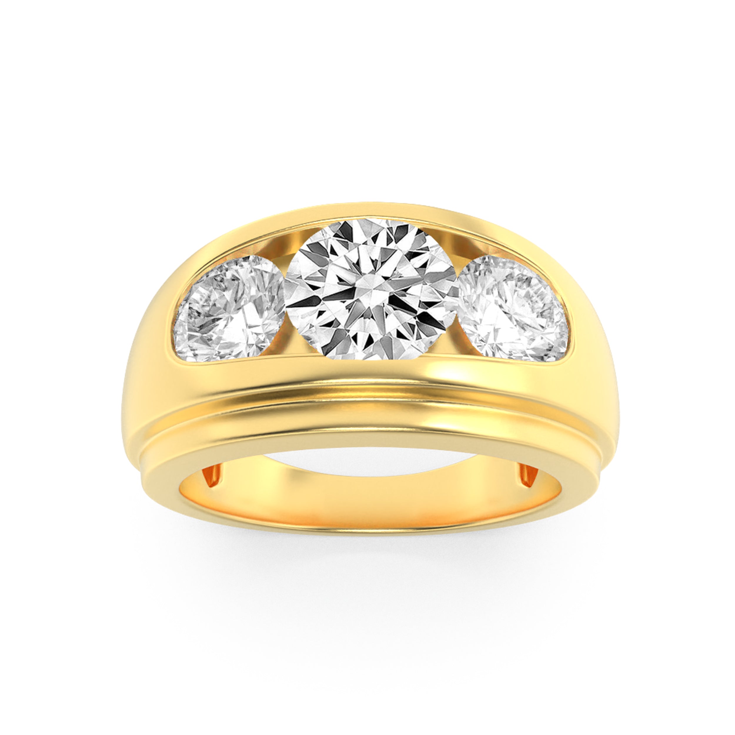 3CTW Round Shaped Lab Grown Diamond (F/VS) Mens Ring in 14K Yellow Gold