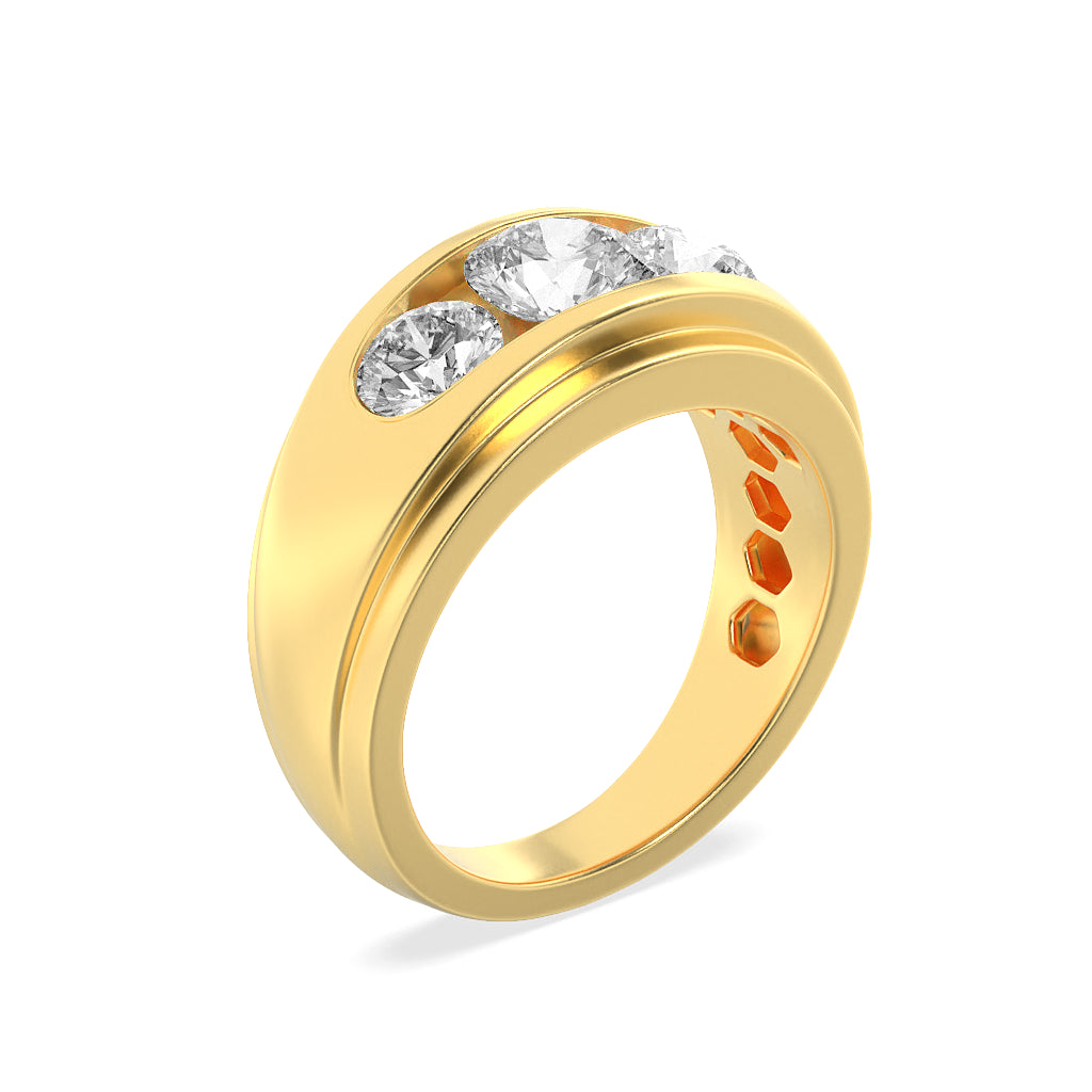3CTW Round Shaped Lab Grown Diamond (F/VS) Mens Ring in 14K Yellow Gold