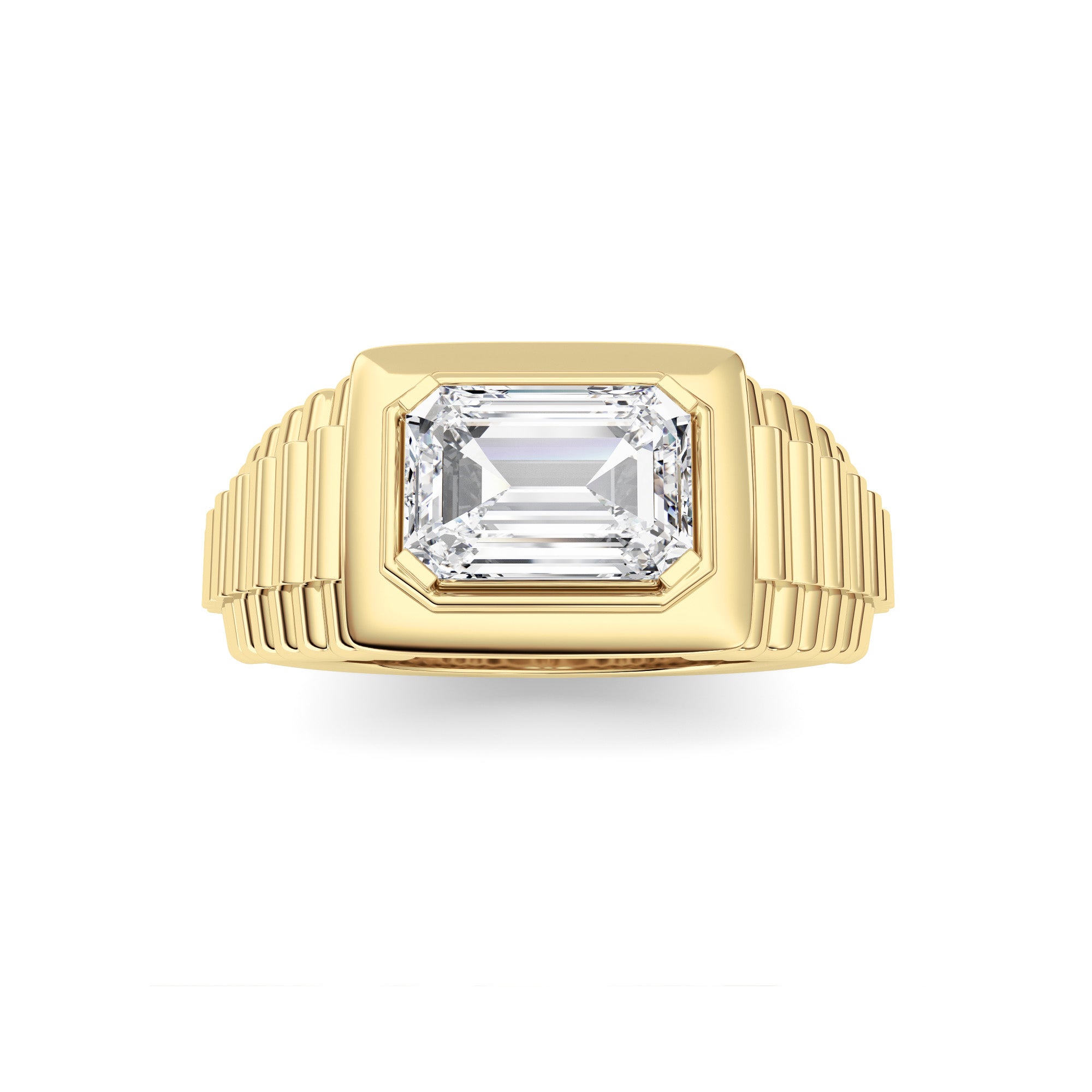 2.5CTW Emerald Shaped Lab Grown Diamond (F/VS) Mens Ring in 14K Yellow Gold