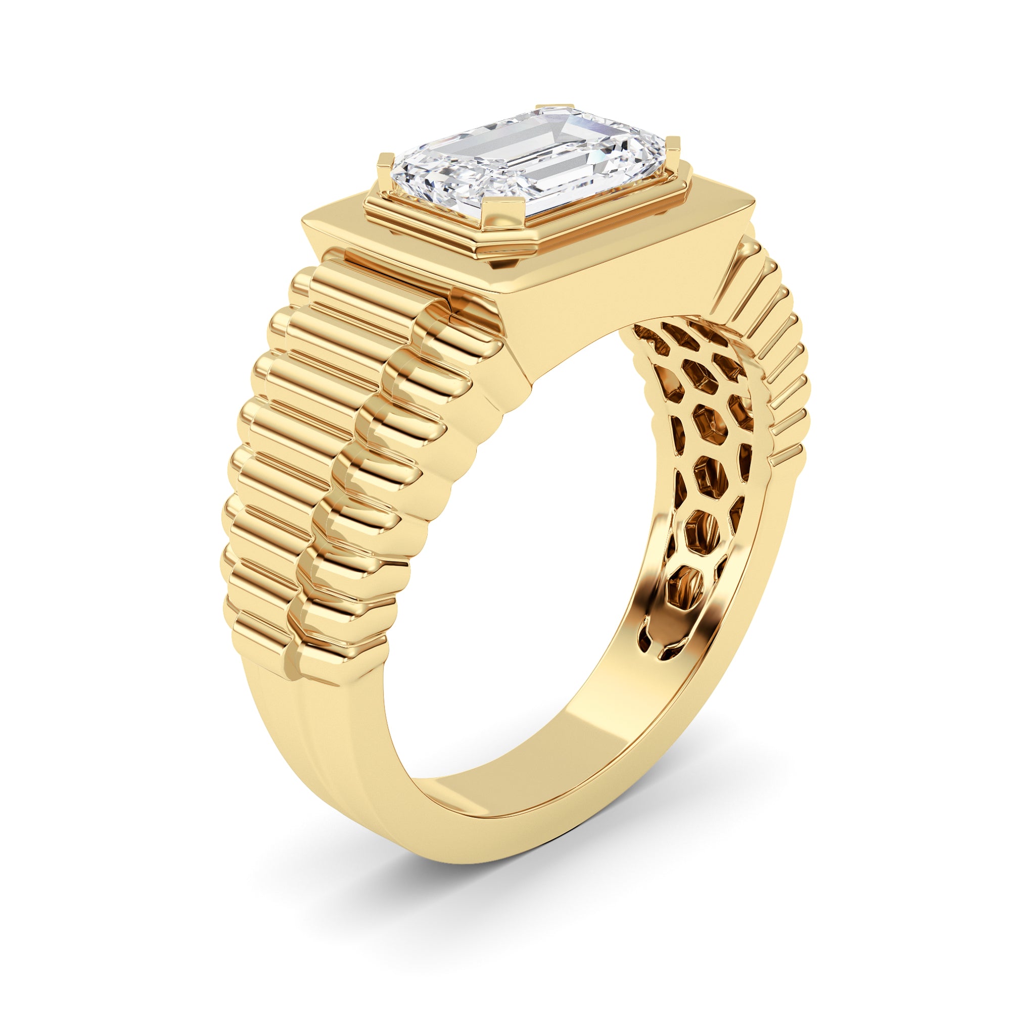 2.5CTW Emerald Shaped Lab Grown Diamond (F/VS) Mens Ring in 14K Yellow Gold