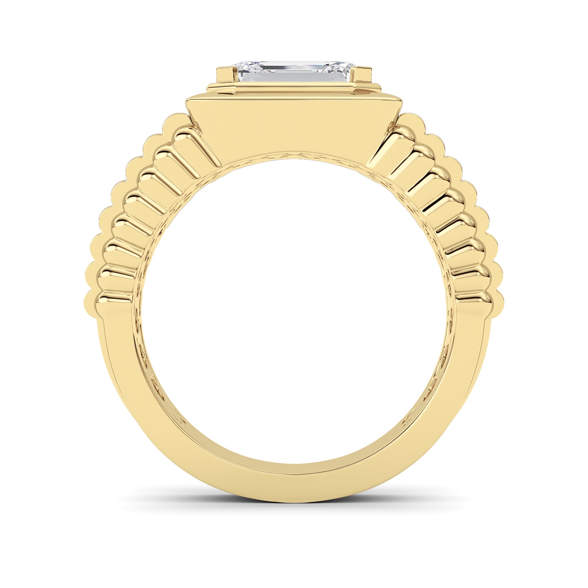 2.5CTW Emerald Shaped Lab Grown Diamond (F/VS) Mens Ring in 14K Yellow Gold