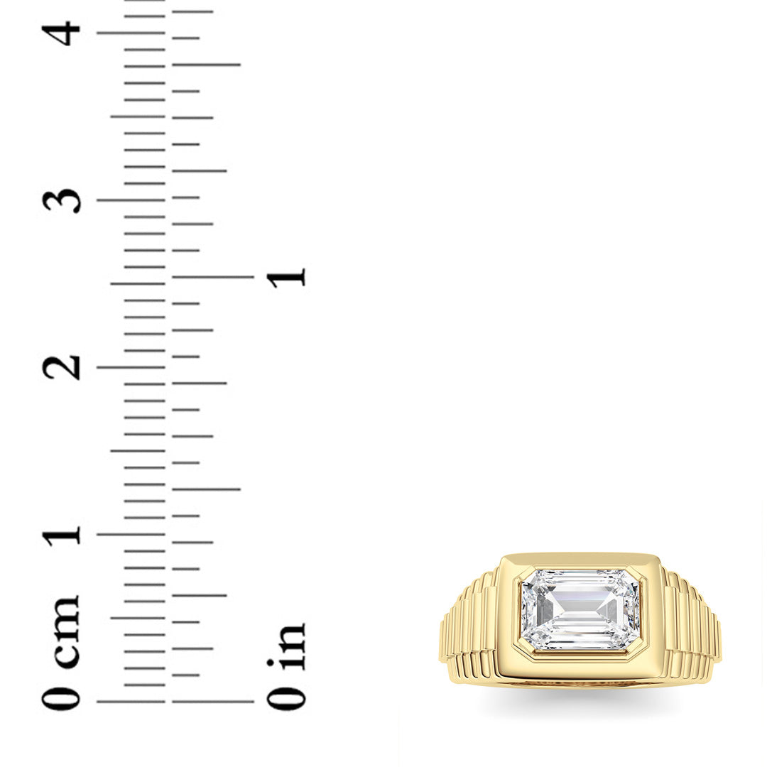 2.5CTW Emerald Shaped Lab Grown Diamond (F/VS) Mens Ring in 14K Yellow Gold