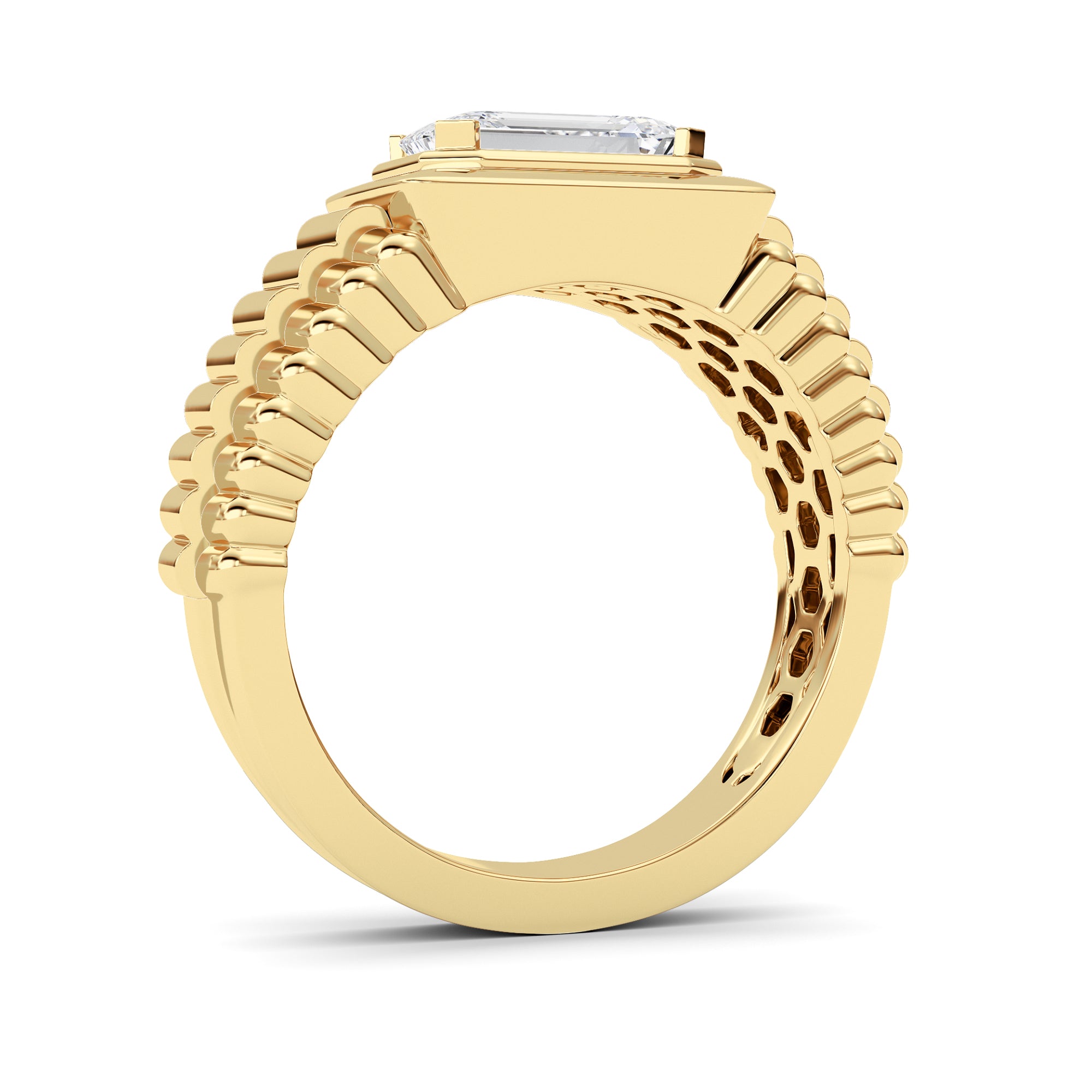 2.5CTW Emerald Shaped Lab Grown Diamond (F/VS) Mens Ring in 14K Yellow Gold