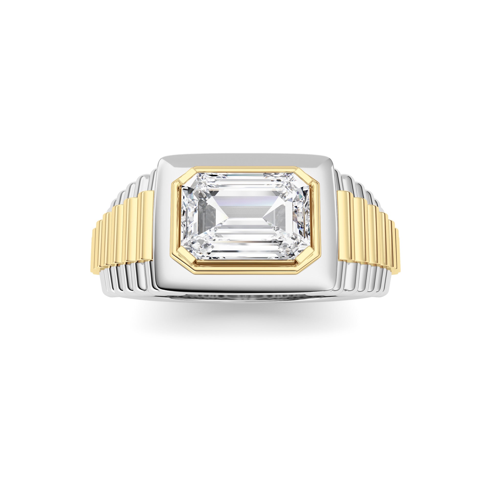 2.5CTW Emerald Shaped Lab Grown Diamond (F/VS) Mens Ring in 14K Gold