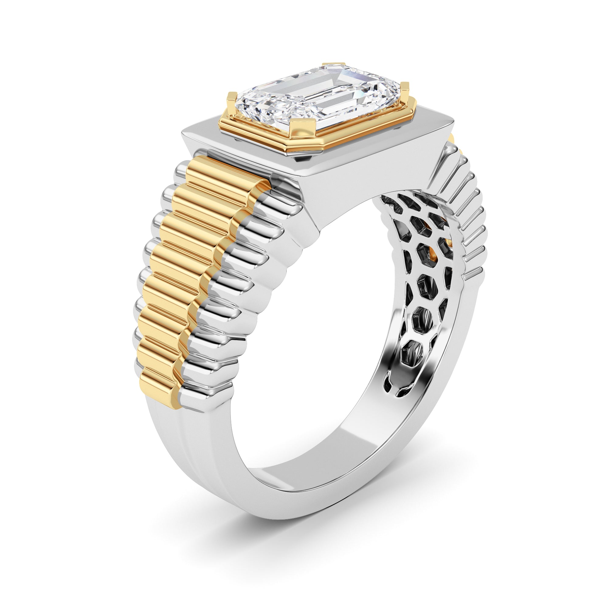 2.5CTW Emerald Shaped Lab Grown Diamond (F/VS) Mens Ring in 14K Gold