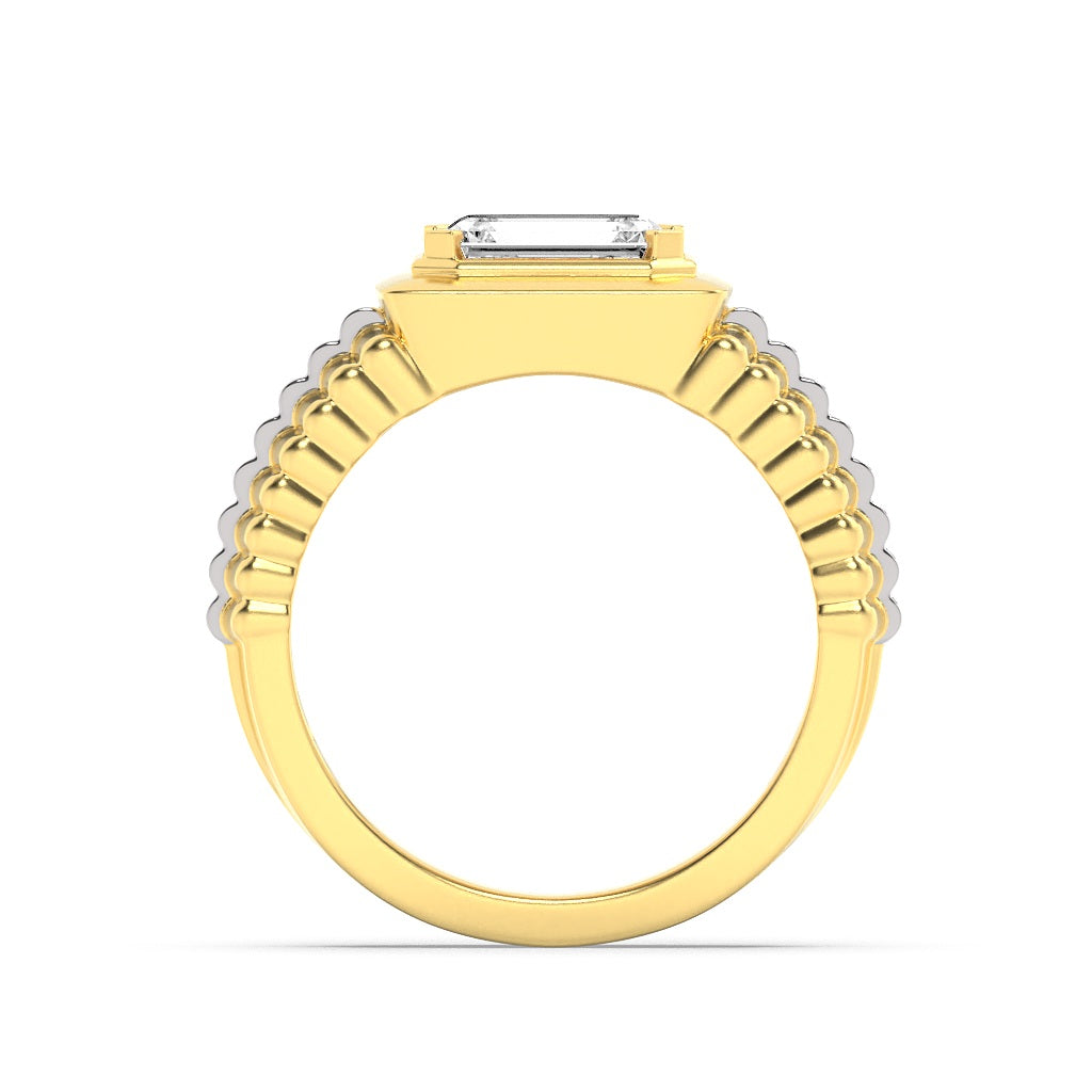 2.5CTW Emerald Shaped Lab Grown Diamond (F/VS) Mens Ring in 14K Gold