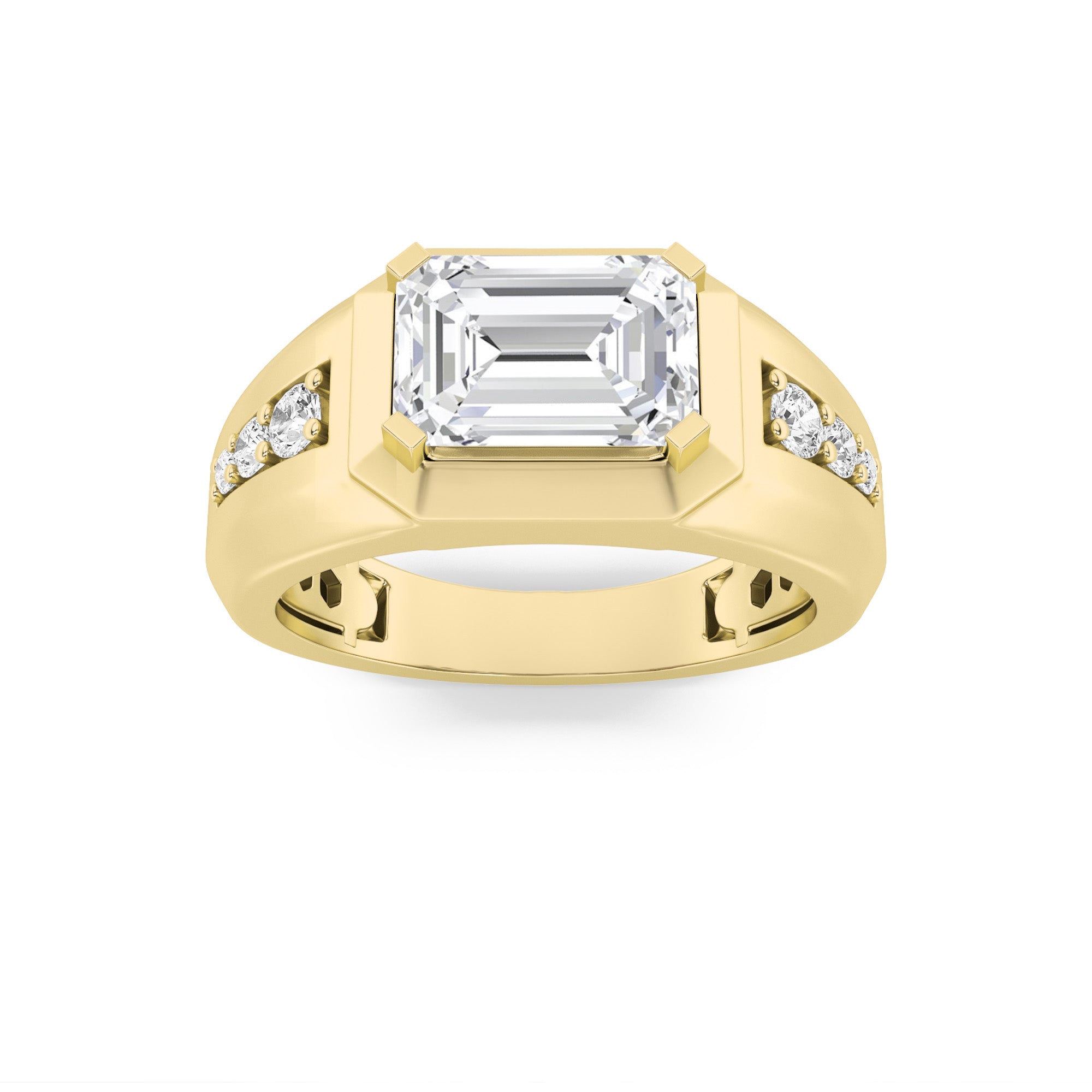 3.5CTW Emerald Shaped Lab Grown Diamond (F/VS) Mens Ring in 14K Gold