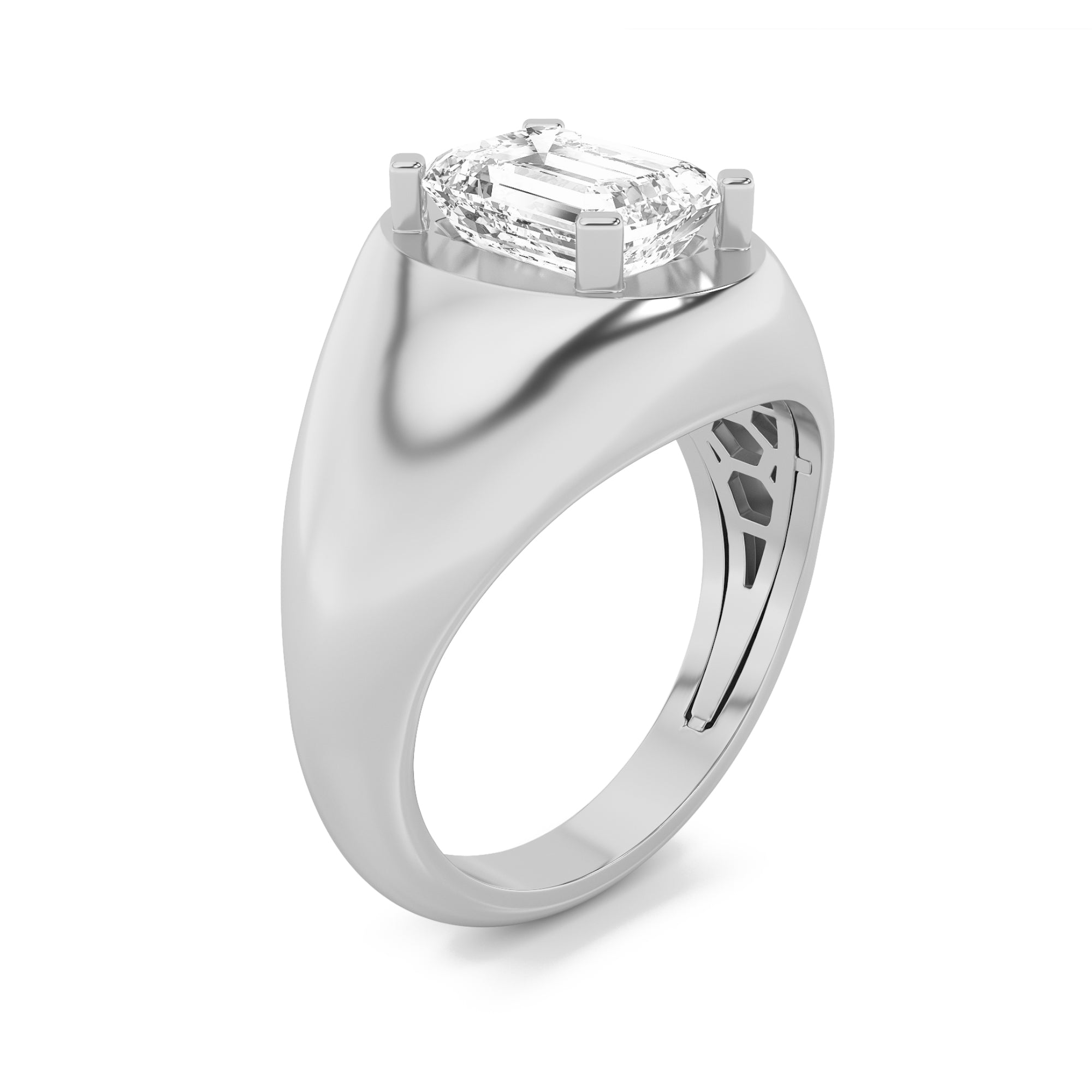 3CTW Emerald Shaped Lab Grown Diamond (F/VS) Mens Ring in 14K Gold