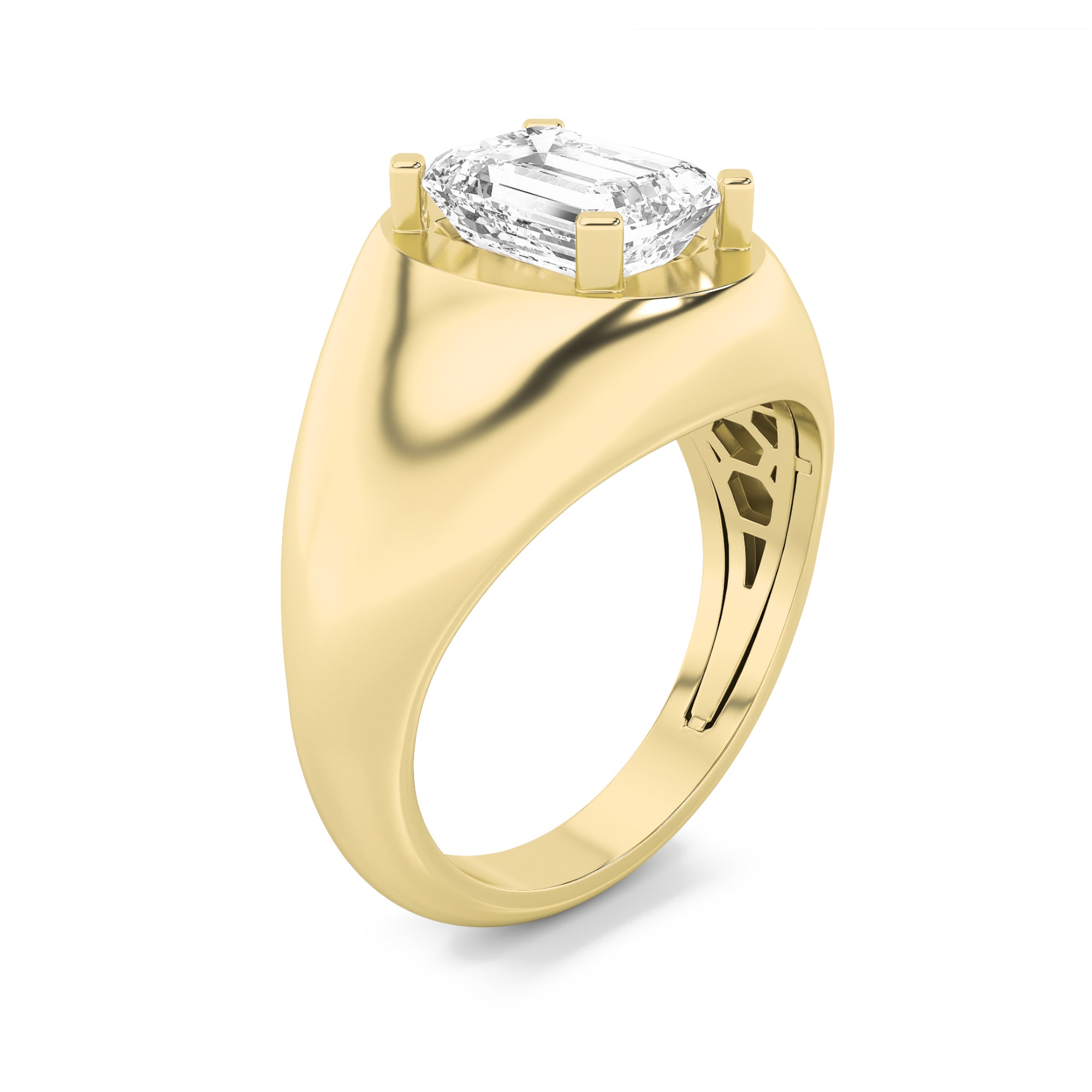 3CTW Emerald Shaped Lab Grown Diamond (F/VS) Mens Ring in 14K Gold