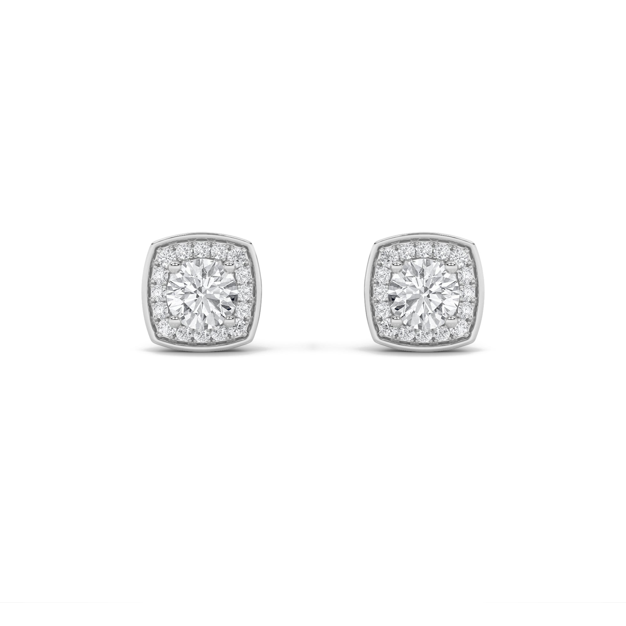 1CTW Round Shaped Lab Grown Diamond (F/VS) Halo Stud Earrings in 14K Gold