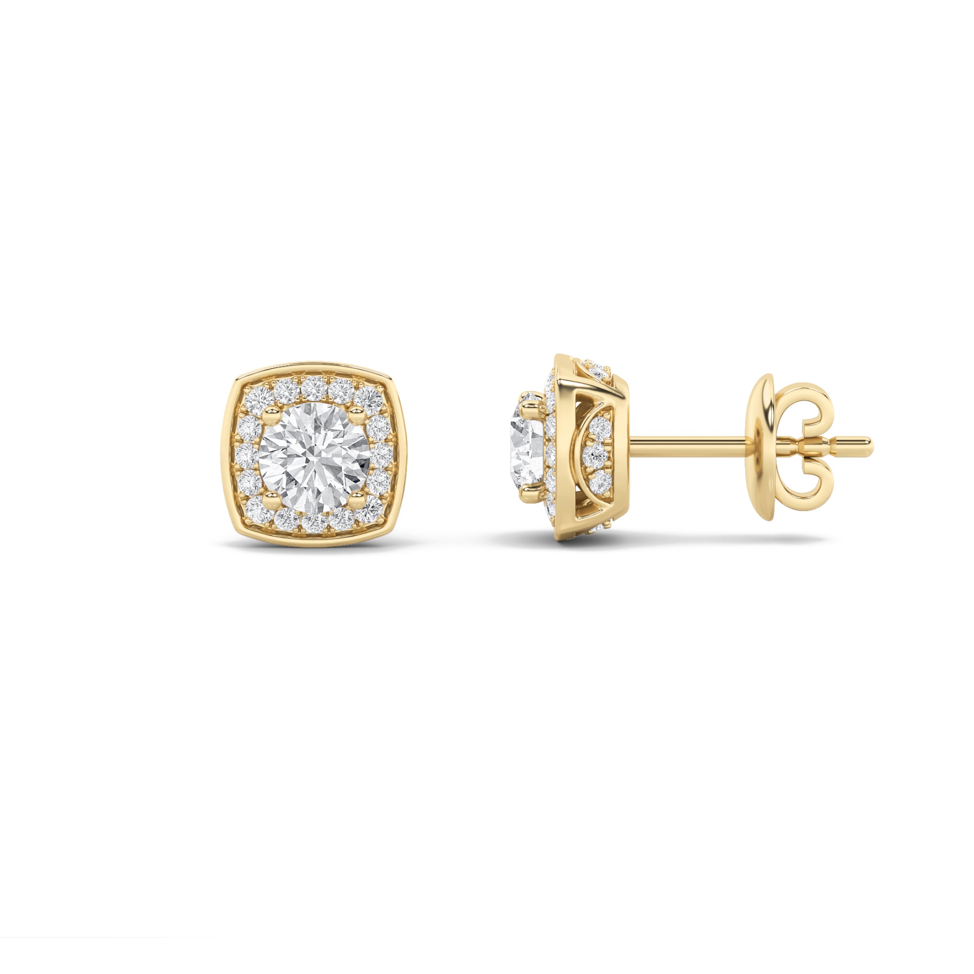 1CTW Round Shaped Lab Grown Diamond (F/VS) Halo Stud Earrings in 14K Gold