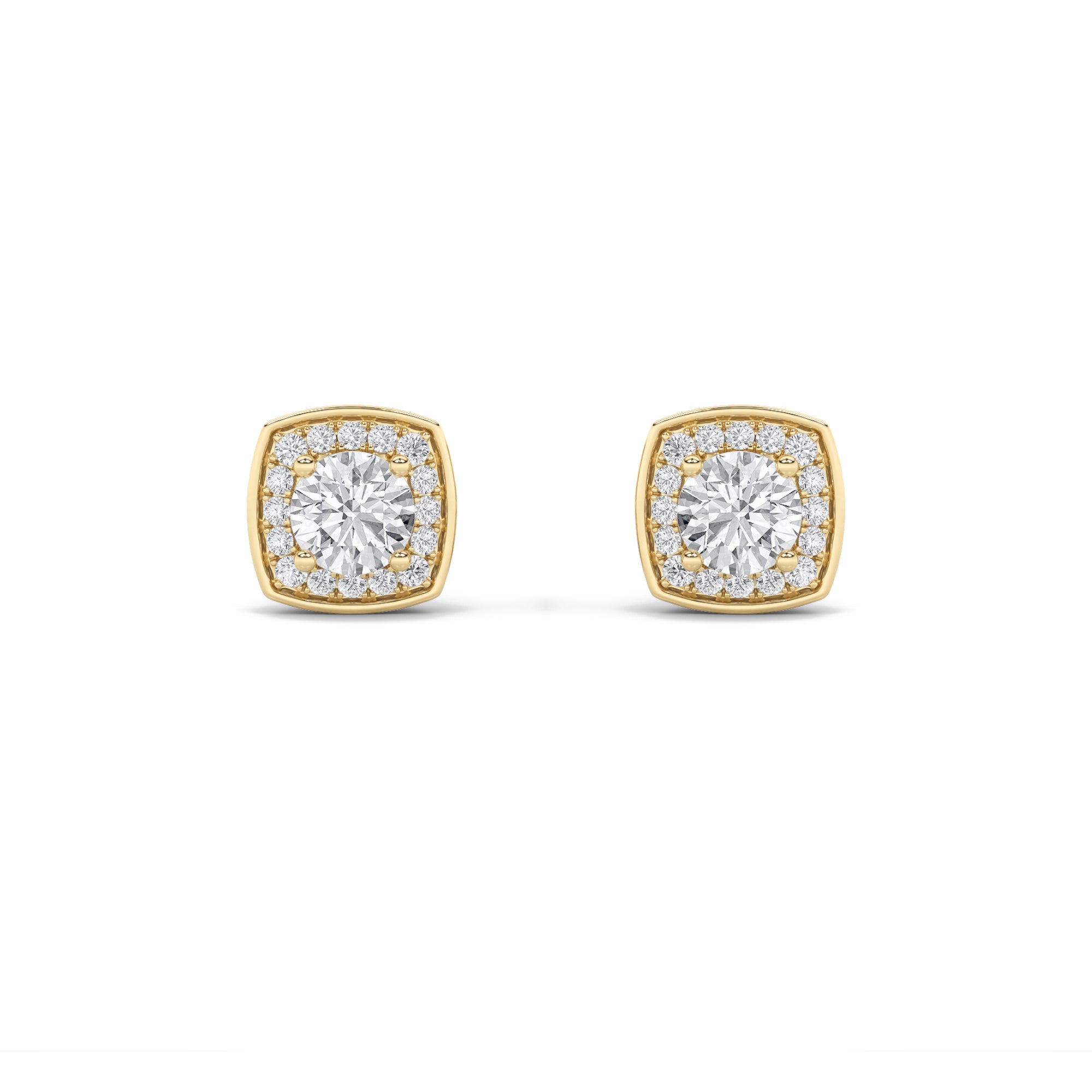 1CTW Round Shaped Lab Grown Diamond (F/VS) Halo Stud Earrings in 14K Gold