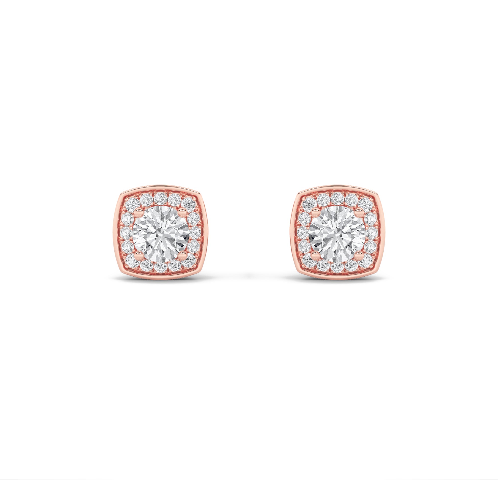 1CTW Round Shaped Lab Grown Diamond (F/VS) Halo Stud Earrings in 14K Gold