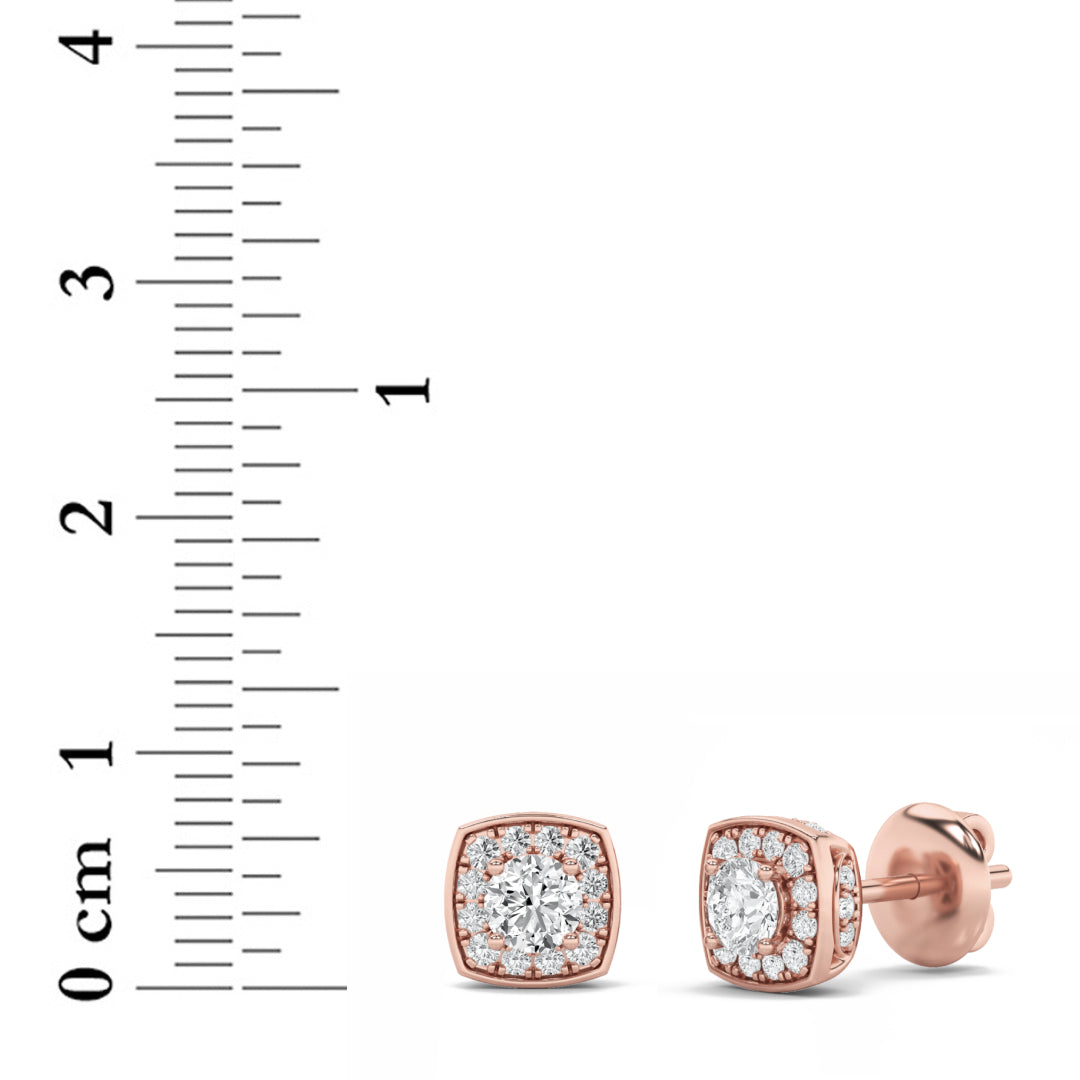 1CTW Round Shaped Lab Grown Diamond (F/VS) Halo Stud Earrings in 14K Gold