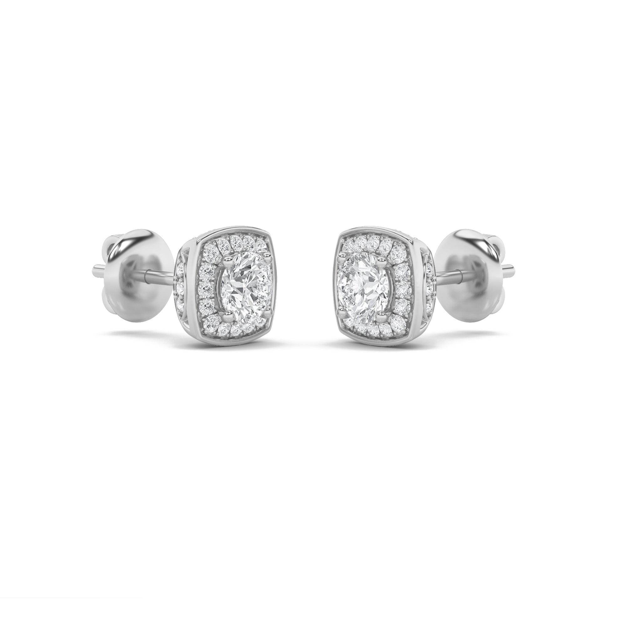 2CTW Round Shaped Lab Grown Diamond (F/VS) Halo Stud Earrings in 14K Gold