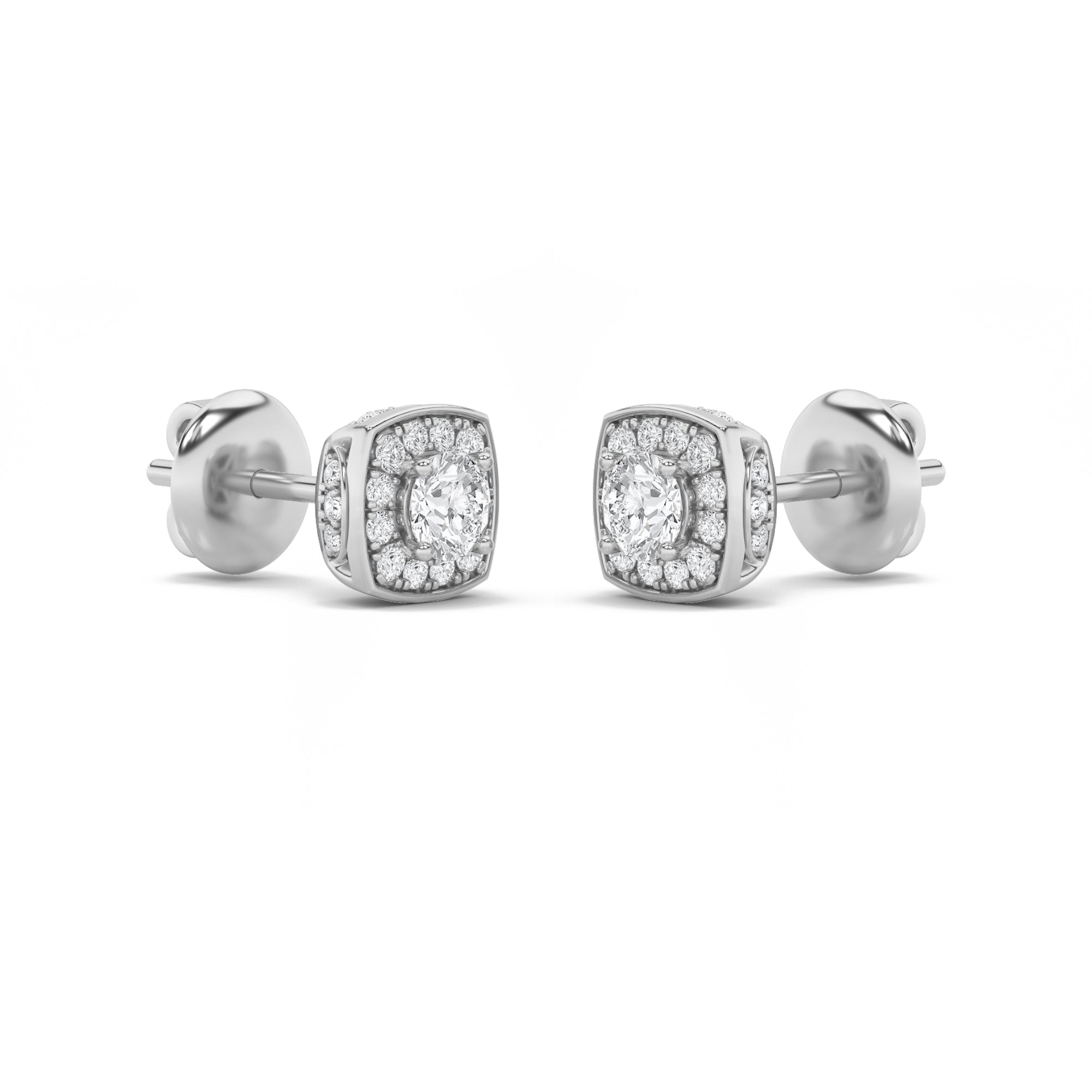 2CTW Round Shaped Lab Grown Diamond (F/VS) Halo Stud Earrings in 14K Gold