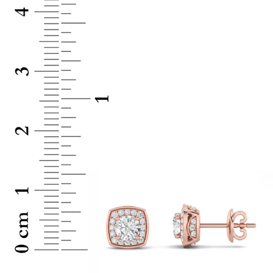 2CTW Round Shaped Lab Grown Diamond (F/VS)Halo Stud Earrings in 14K Gold