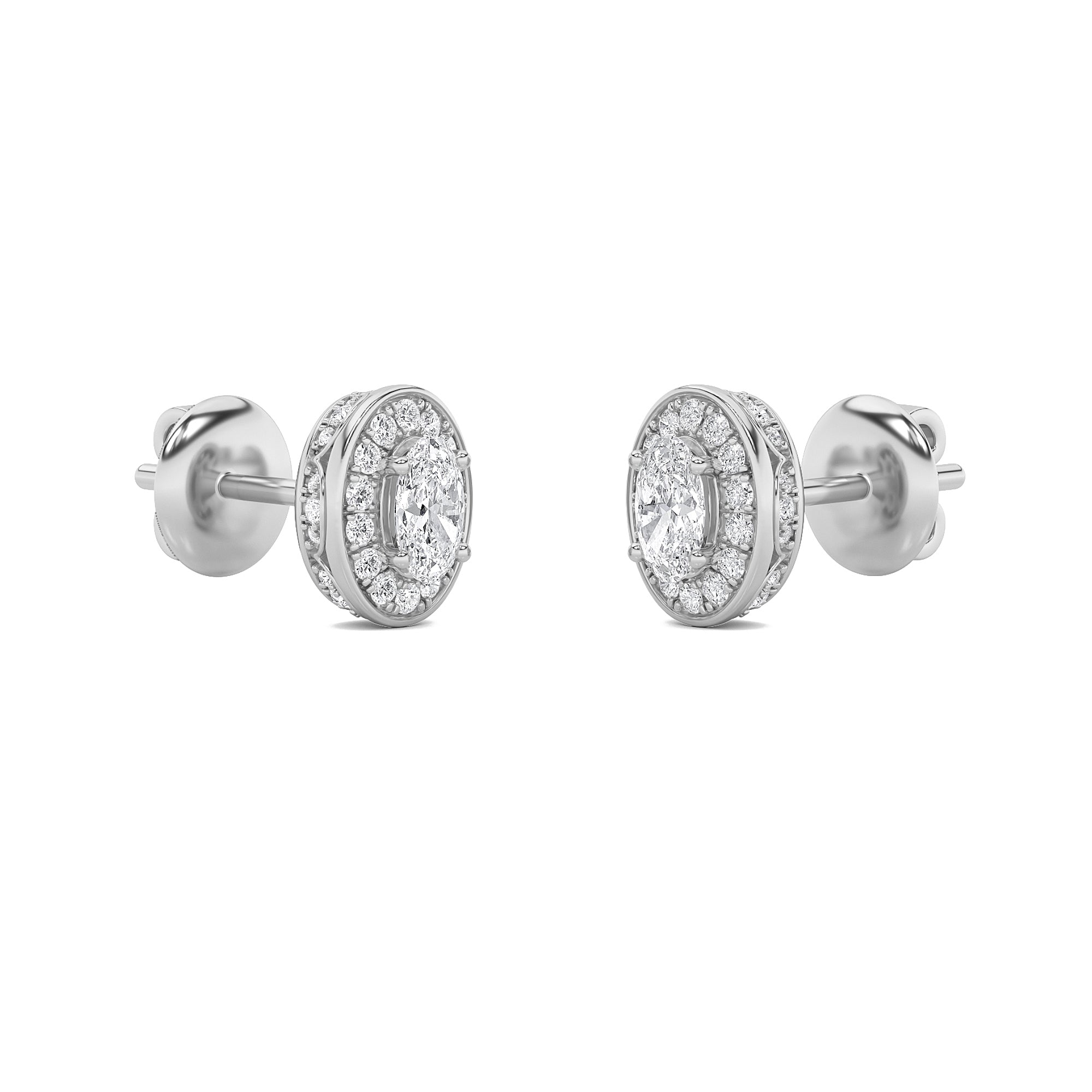 1CTW Oval Shaped Lab Grown Diamond (F/VS) Halo Stud Earrings in 14K Gold