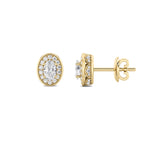 1CTW Oval Shaped Lab Grown Diamond (F/VS) Halo Stud Earrings in 14K Gold