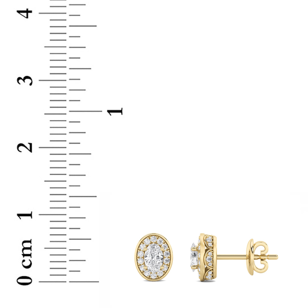 1CTW Oval Shaped Lab Grown Diamond (F/VS) Halo Stud Earrings in 14K Gold