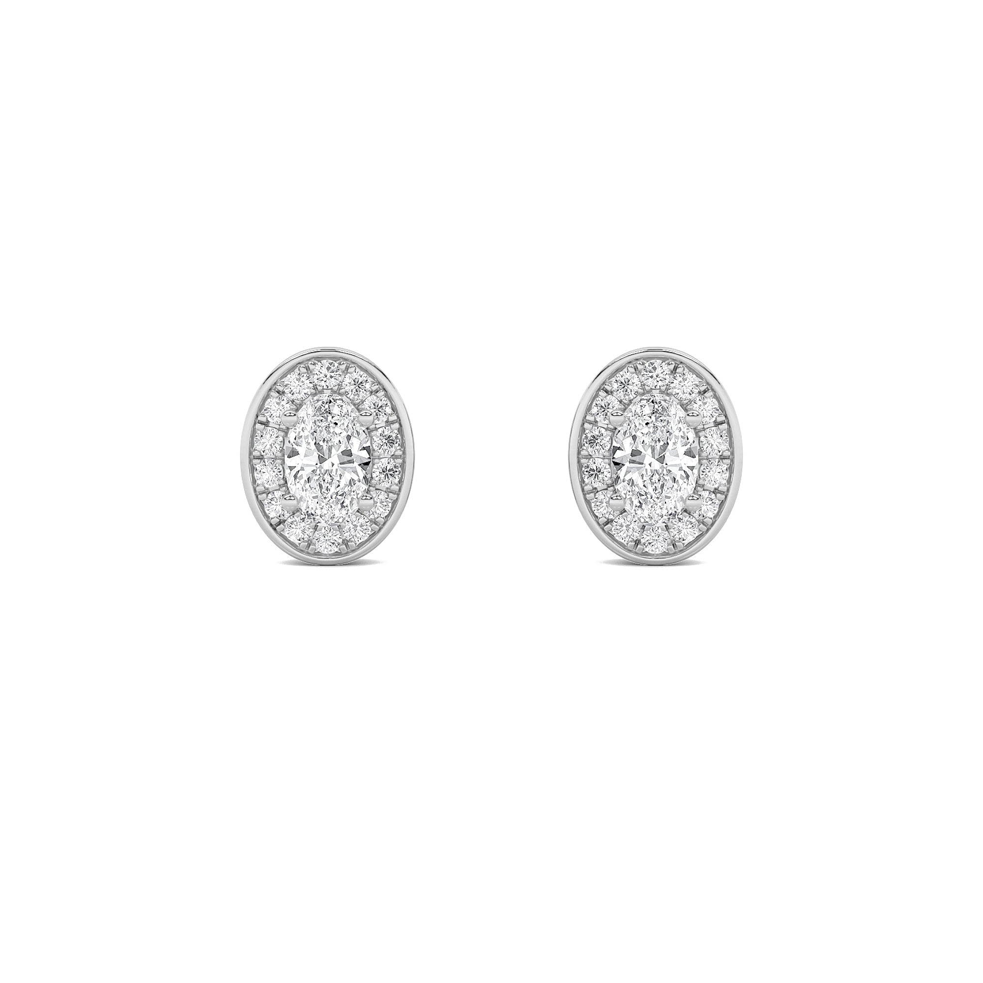 2CTW Oval Shaped Lab Grown Diamond (F/VS) Halo Stud Earrings in 14K Gold