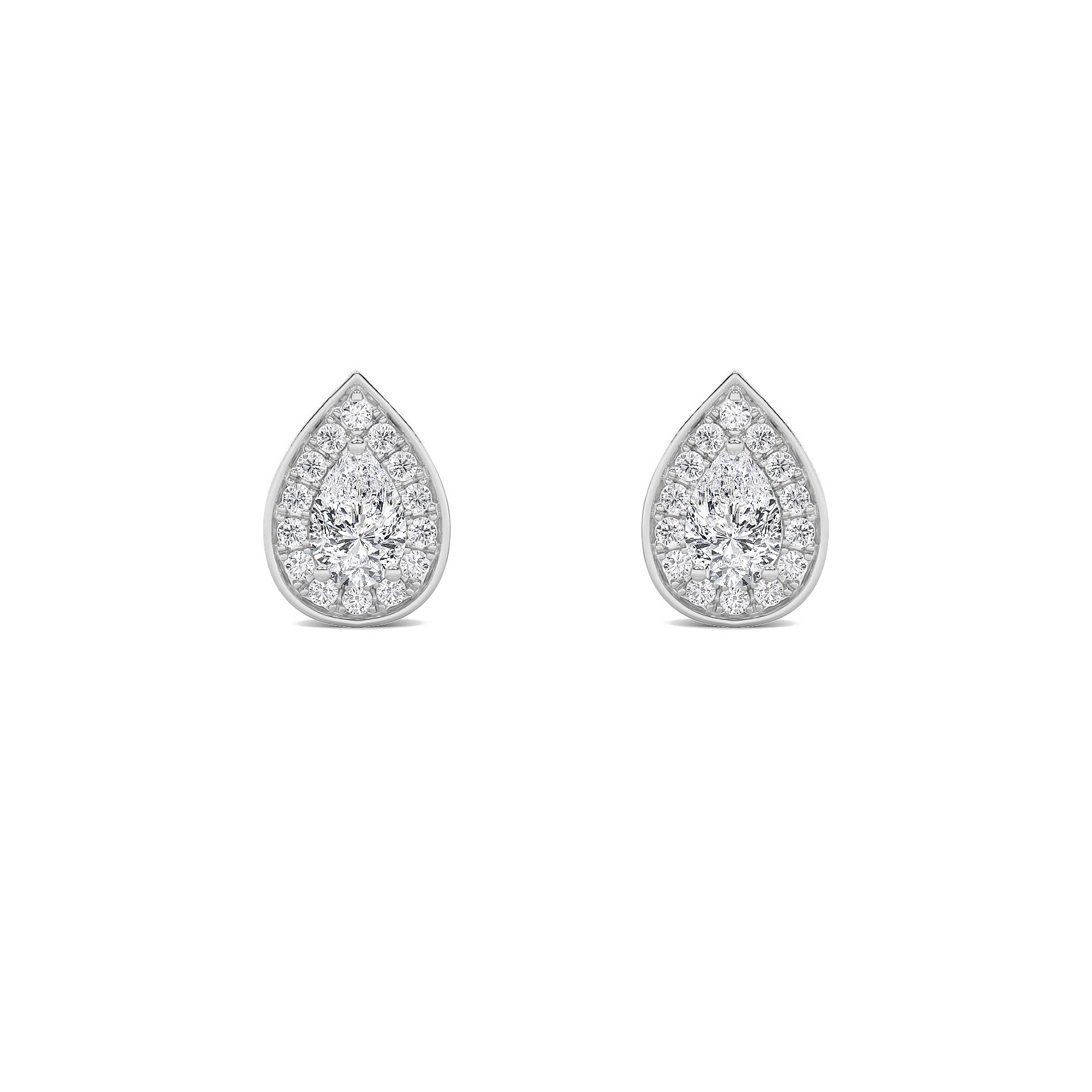 1CTW Pear Shaped Lab Grown Diamond (F/VVS) Halo Stud Earrings in 14K Gold