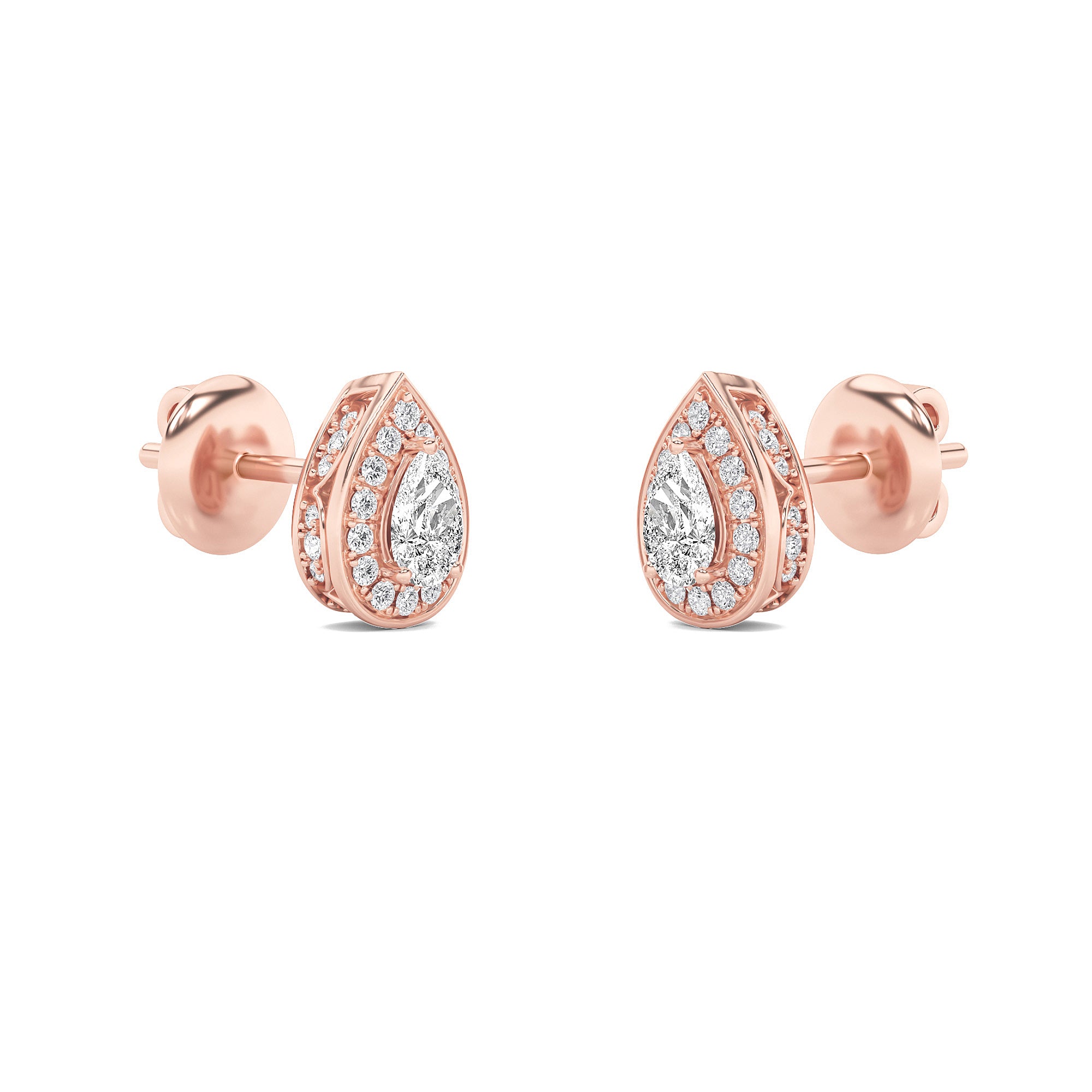 1CTW Pear Shaped Lab Grown Diamond (F/VVS) Halo Stud Earrings in 14K Gold
