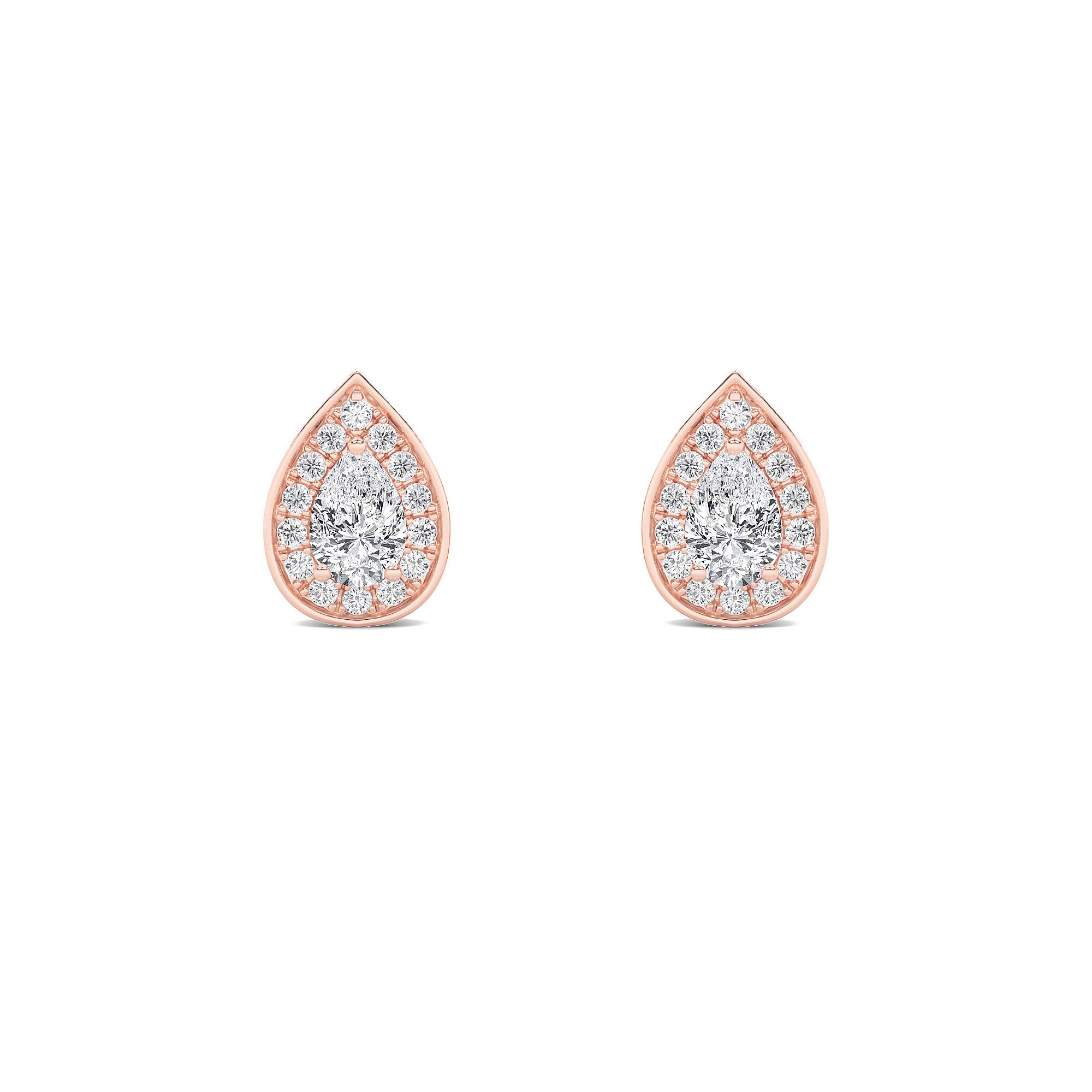 1CTW Pear Shaped Lab Grown Diamond (F/VVS) Halo Stud Earrings in 14K Gold
