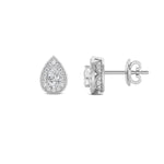 2CTW Pear Shaped Lab Grown Diamond (F/VS) Halo Stud Earrings in 14K Gold