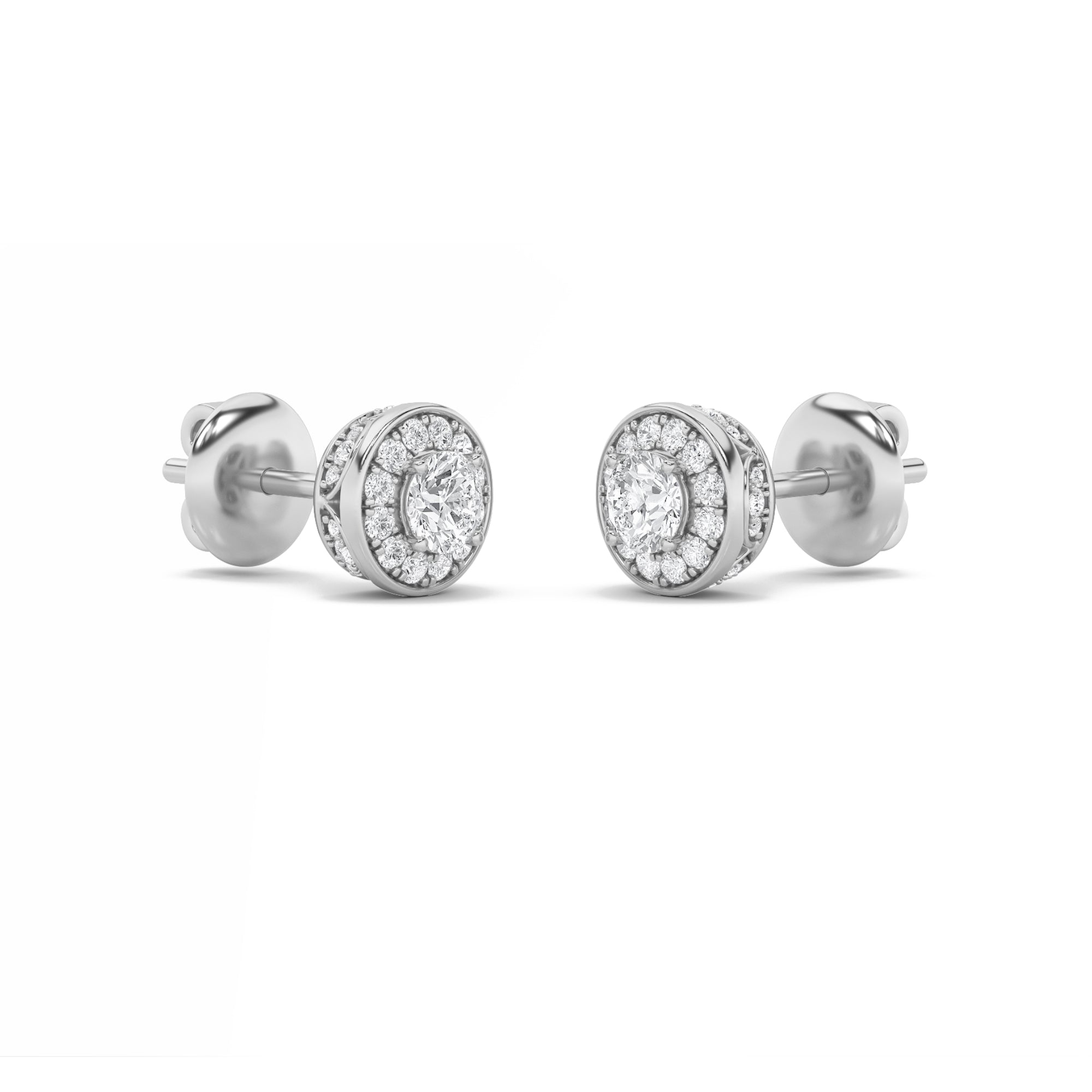 1CTW Round Shaped Lab Grown Diamond (F/VS) Halo Stud Earrings in 14K Gold