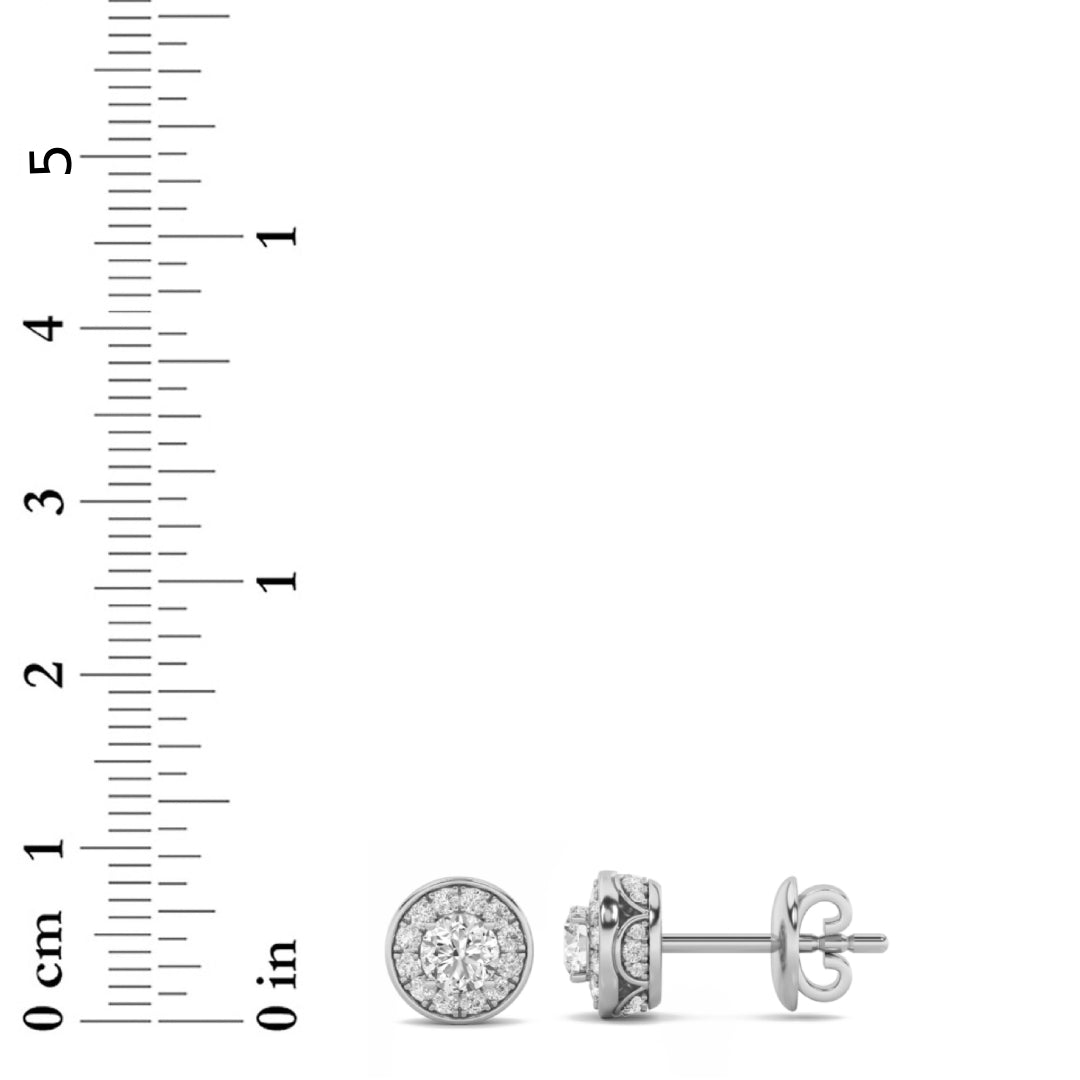 1CTW Round Shaped Lab Grown Diamond (F/VS) Halo Stud Earrings in 14K Gold