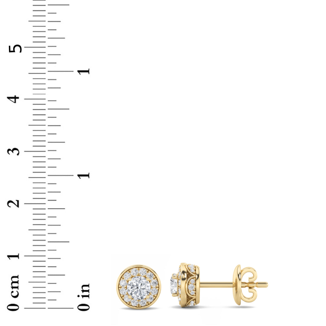 1CTW Round Shaped Lab Grown Diamond (F/VS) Halo Stud Earrings in 14K Gold