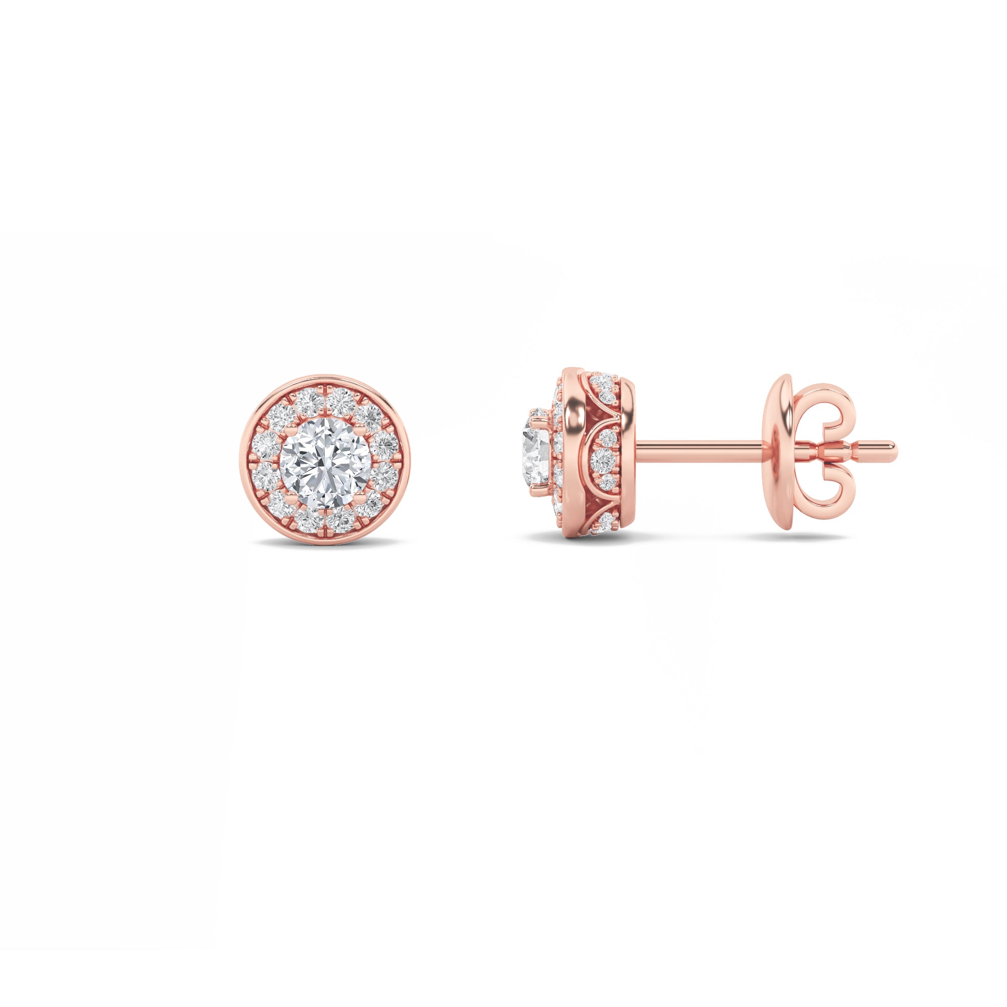 1CTW Round Shaped Lab Grown Diamond (F/VS) Halo Stud Earrings in 14K Gold