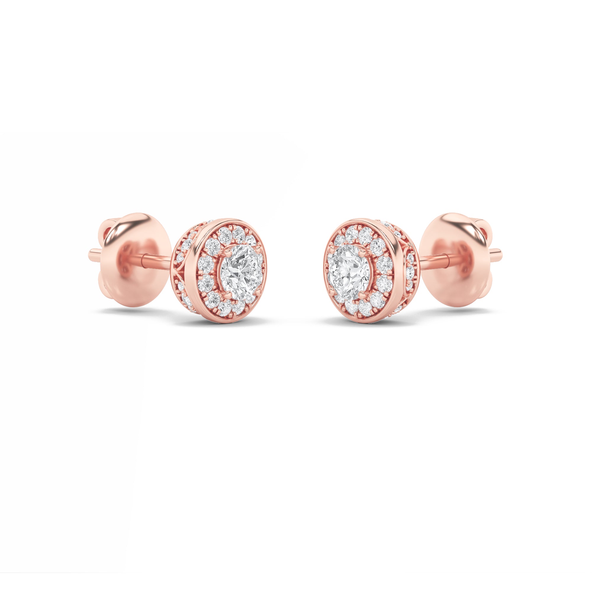 1CTW Round Shaped Lab Grown Diamond (F/VS) Halo Stud Earrings in 14K Gold
