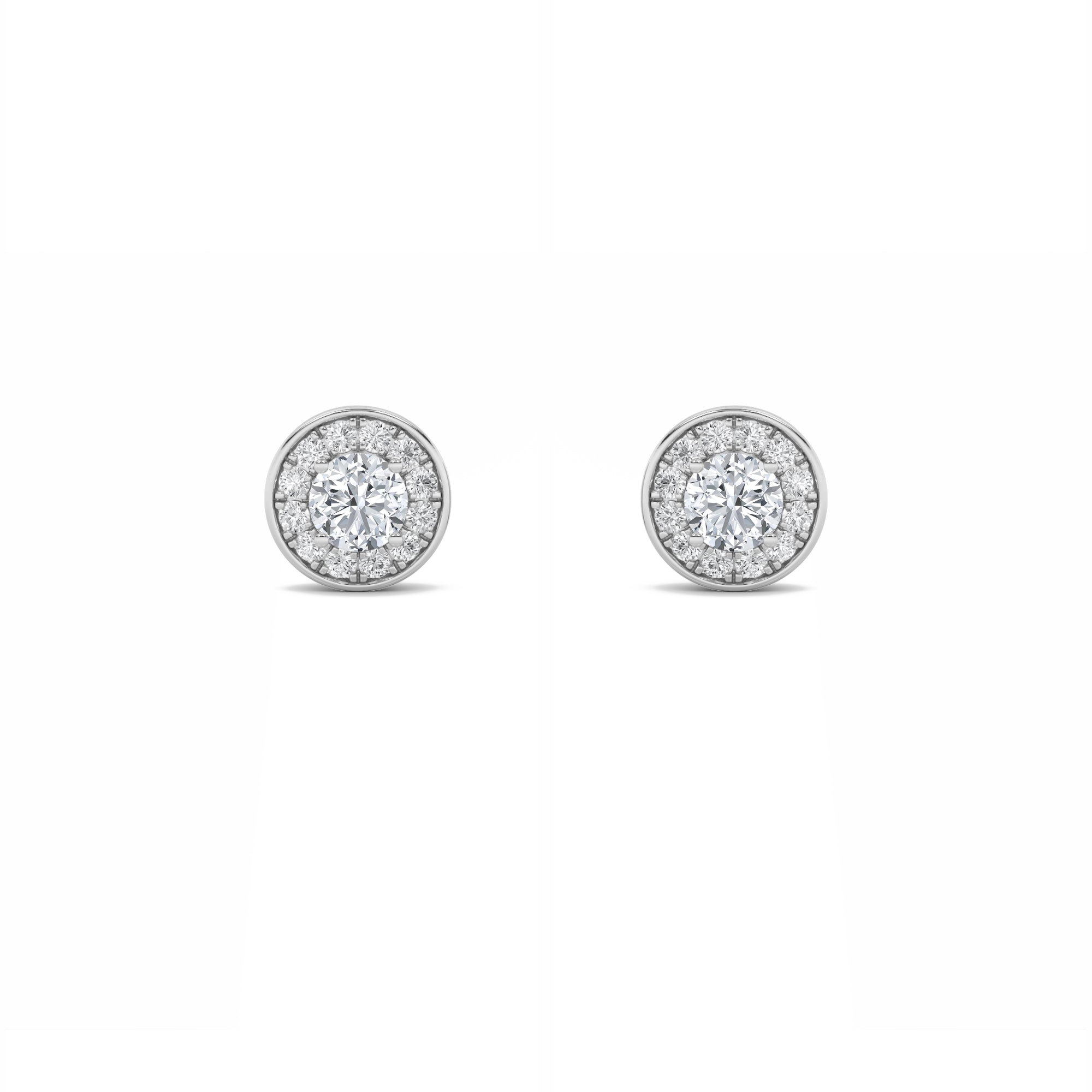 2CTW Round Shaped Lab Grown Diamond (F/VS) Halo Stud Earrings in 14K Gold