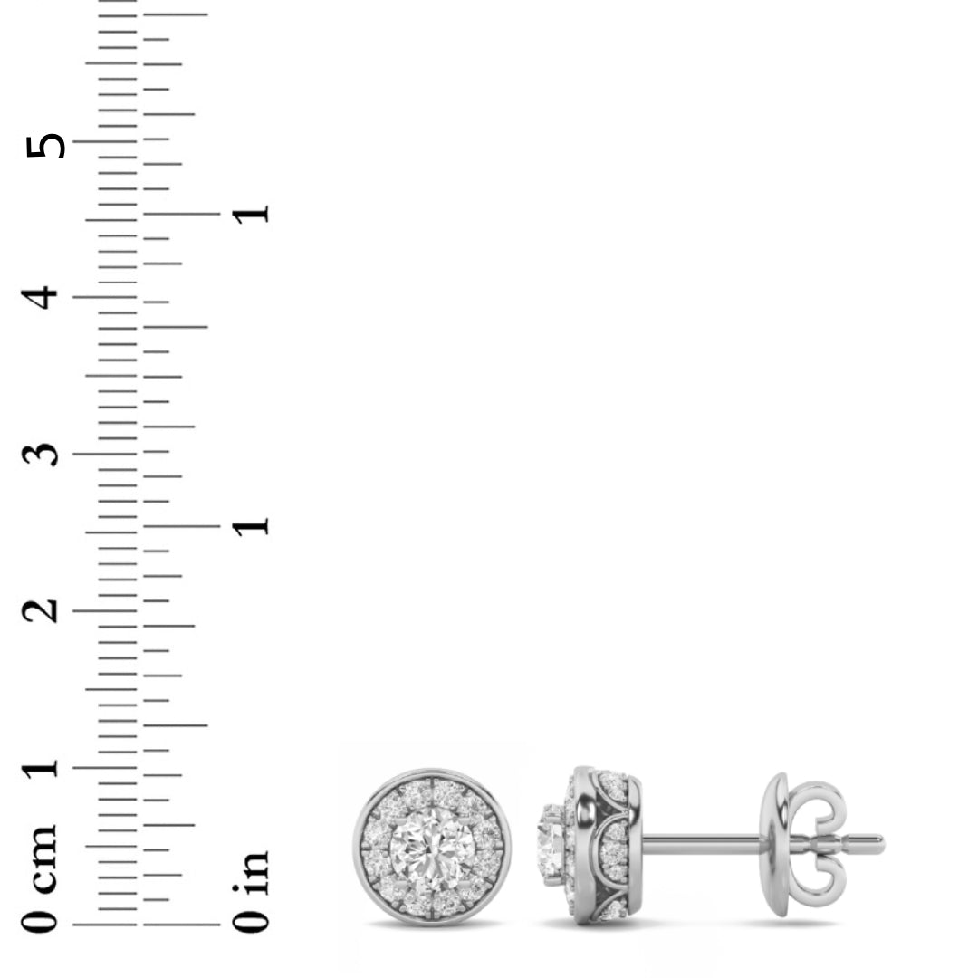 2CTW Round Shaped Lab Grown Diamond (F/VS) Halo Stud Earrings in 14K Gold