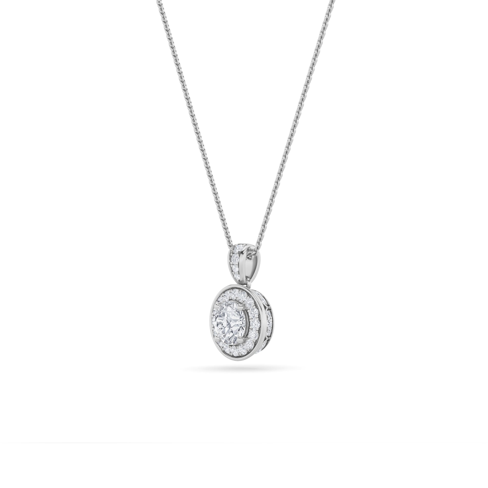0.75CTW Round Shaped Lab Grown Diamond (F/VS) Halo Pendant in 14K Gold
