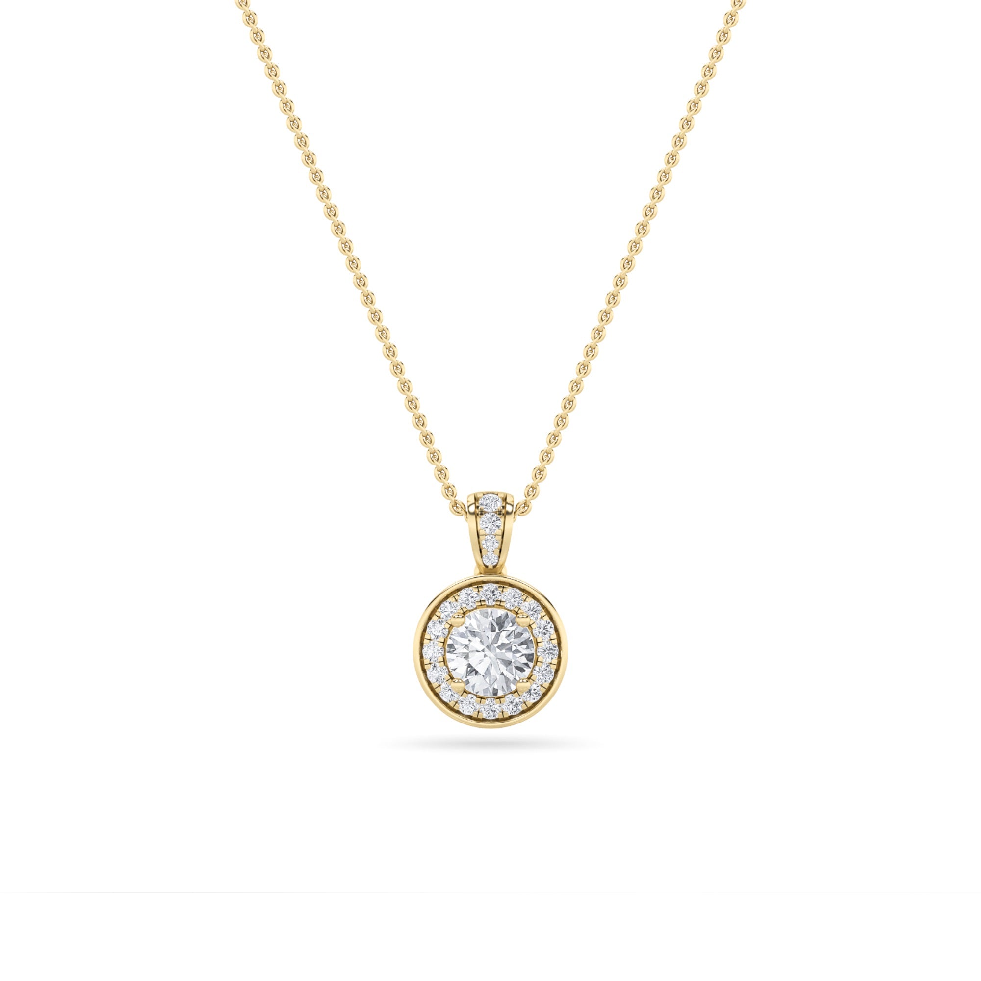 0.75CTW Oval Shaped Lab Grown Diamond (F/VS) Halo Pendant in 14K Gold