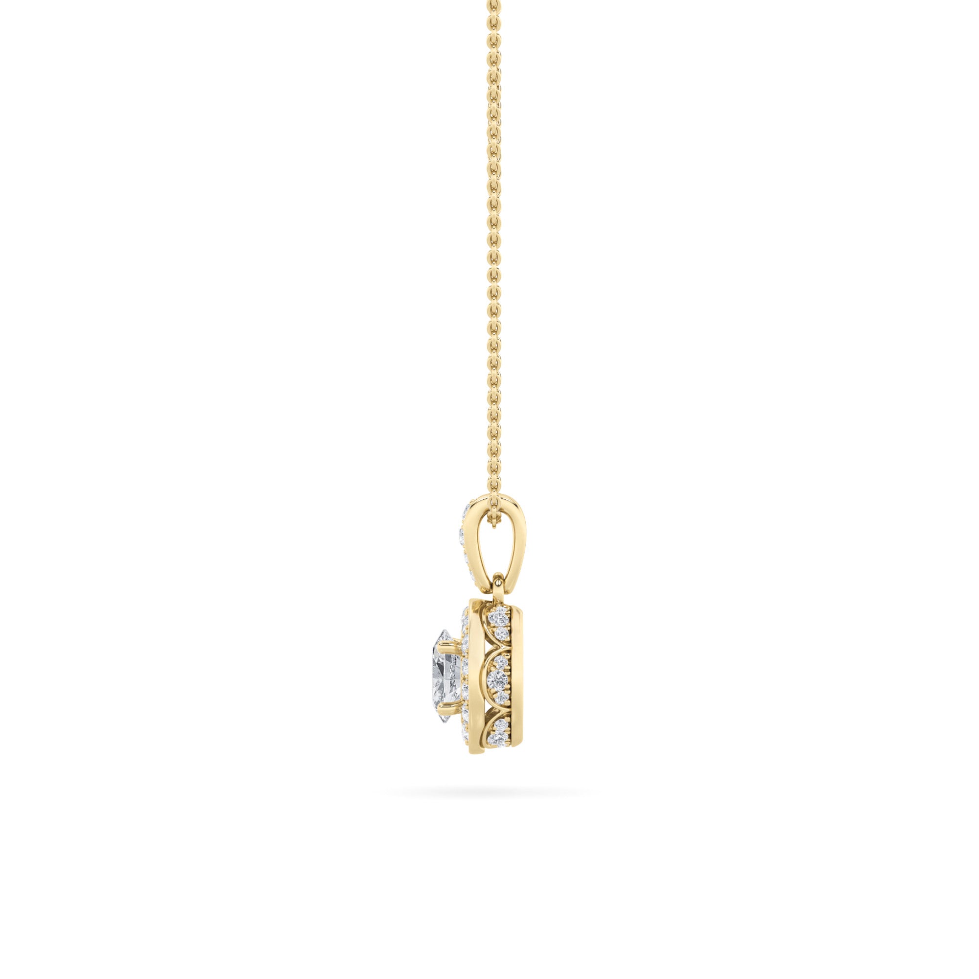 0.75CTW Oval Shaped Lab Grown Diamond (F/VS) Halo Pendant in 14K Gold